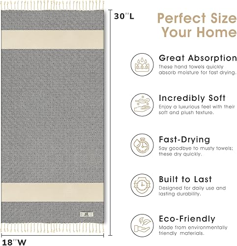 Miniatura 4 de EPHESUS TOWELS Juego de 2 toallas de mano, 18 x 30 pulgadas, algodón turco, toalla de mano turca en espiga para baño, cocina, invitados, cara,