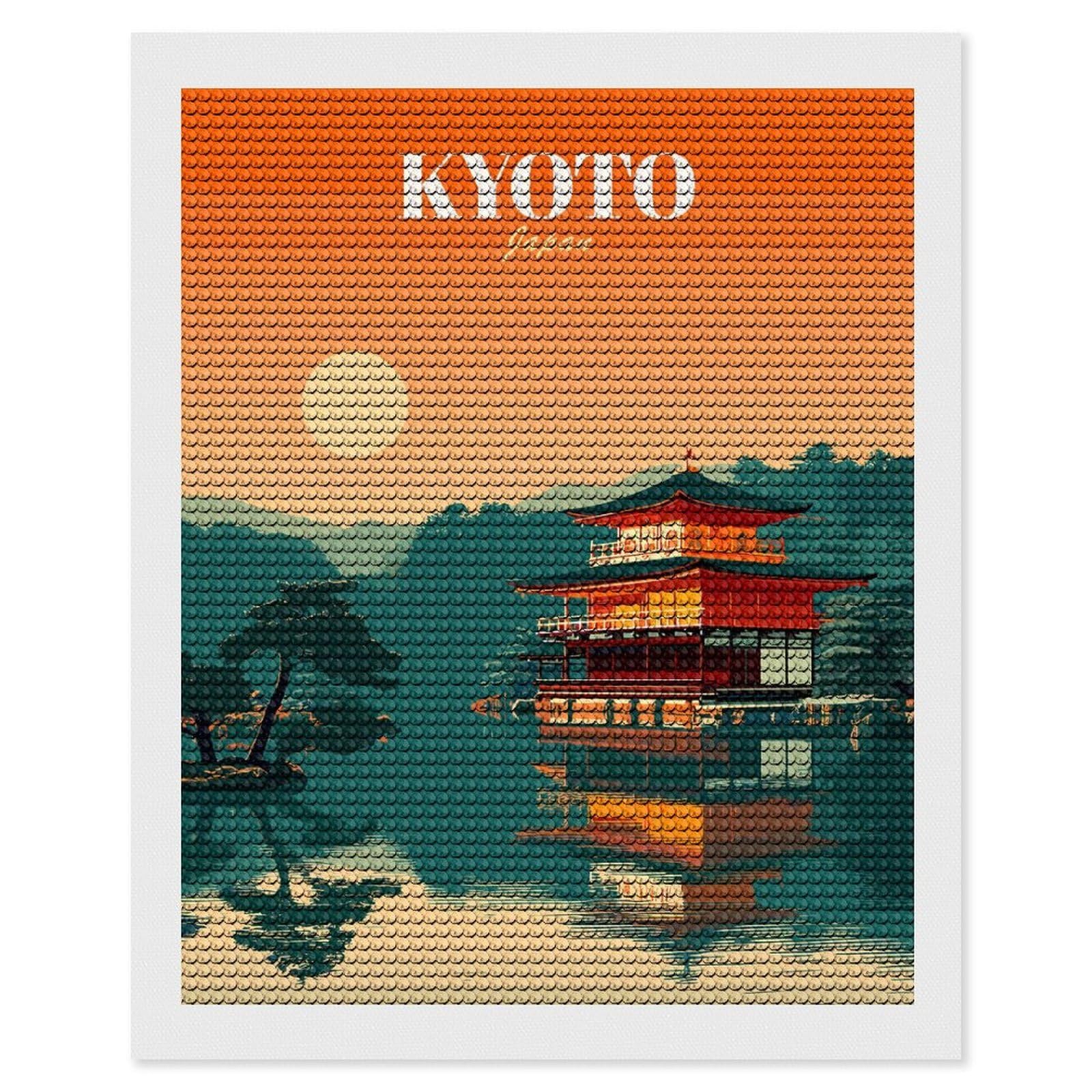 Junmoney Kyoto Japan Temple Landscape Art Diamond Art Kit 16"x20", Gift Idea, for Family Craft Time, Mindful Craft Activity, Boho Decor, Relaxing DIY Hobby