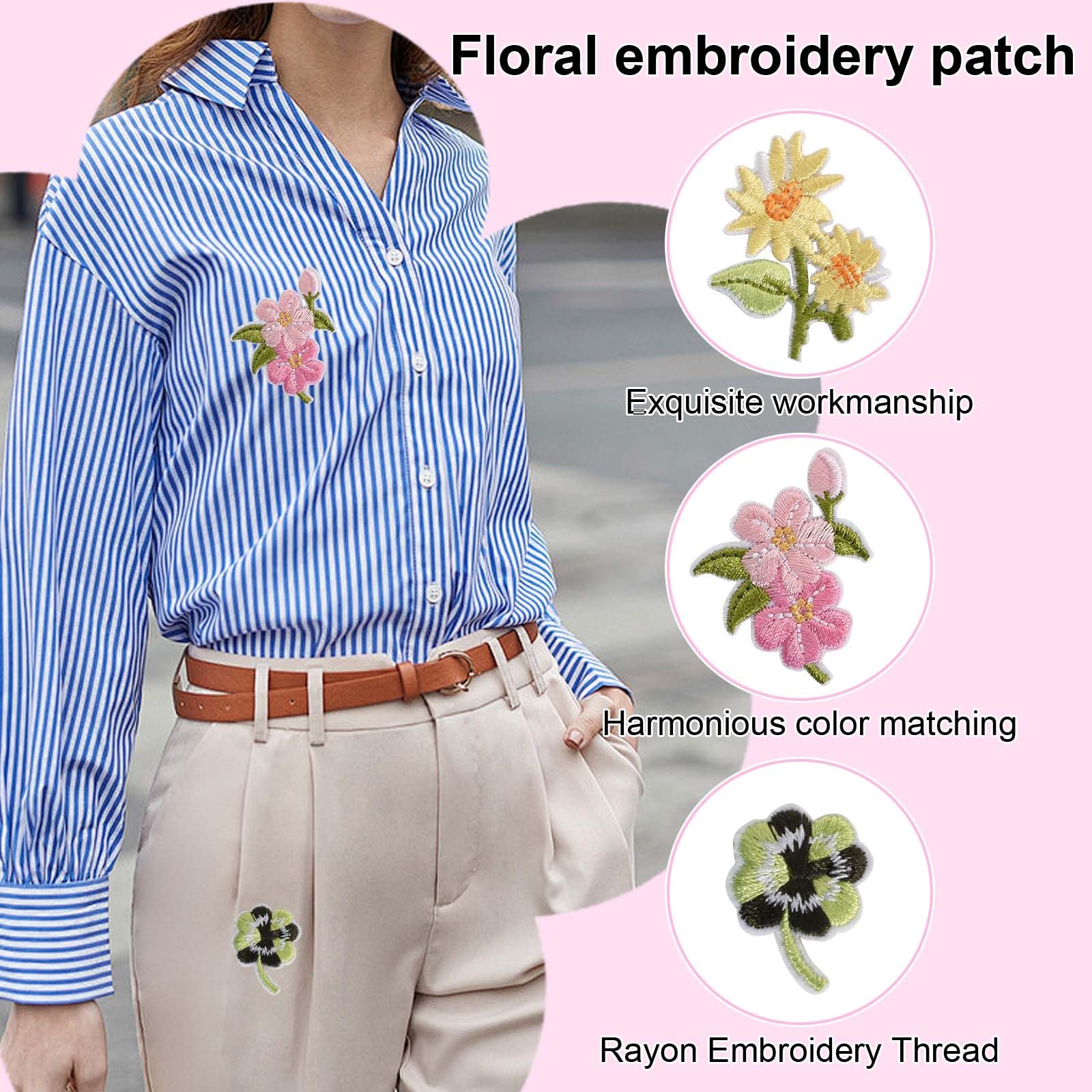 14 Patchs Thermocollants Fleurs - Déco & Réparation Vêtements - Faciles à Poser