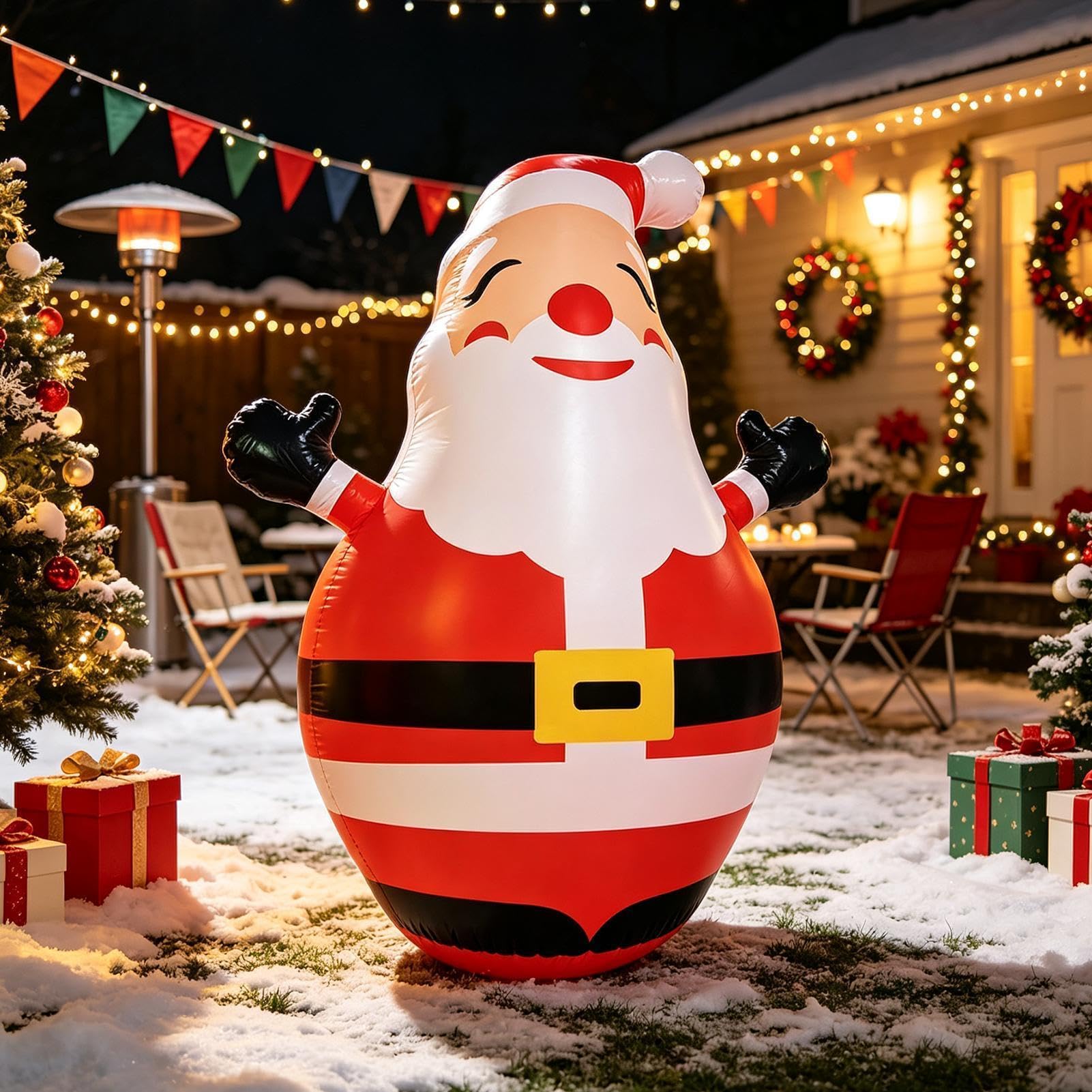 Figuras Hinchables Navideñas Estatua con Luz LED De 150 Cm Altura | Papá Noel Inflable Navideño Para Suelo Parque Entrada Delantera De Tienda Exterior Jardín Césped