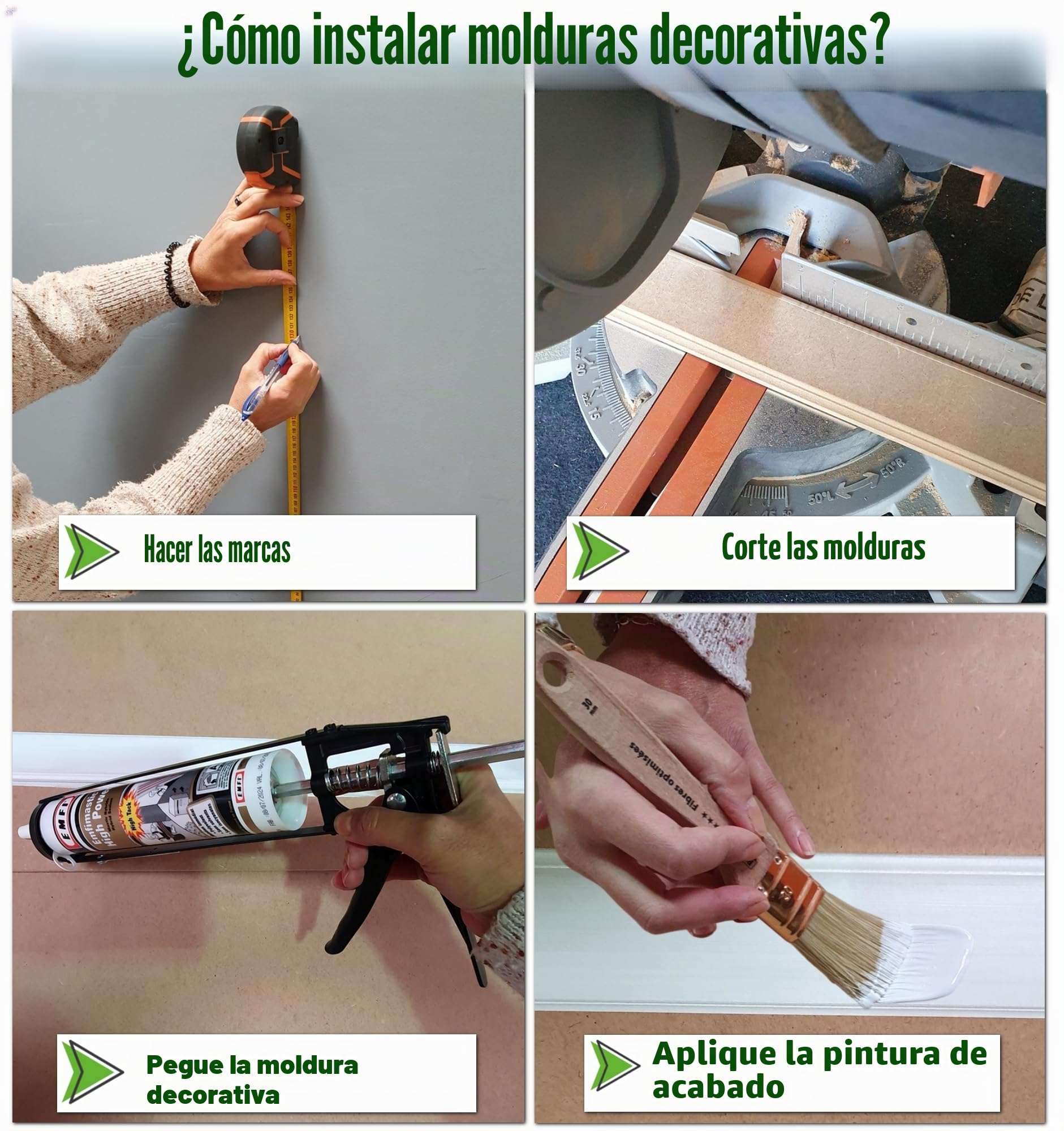 MadeInNature - Moldura de pared, madera media blanca, longitud 2 metros, cornisa de madera prepintada resistente y fácil de colocar, modelos y tamaños a elegir (7958, lote de 6 metros)