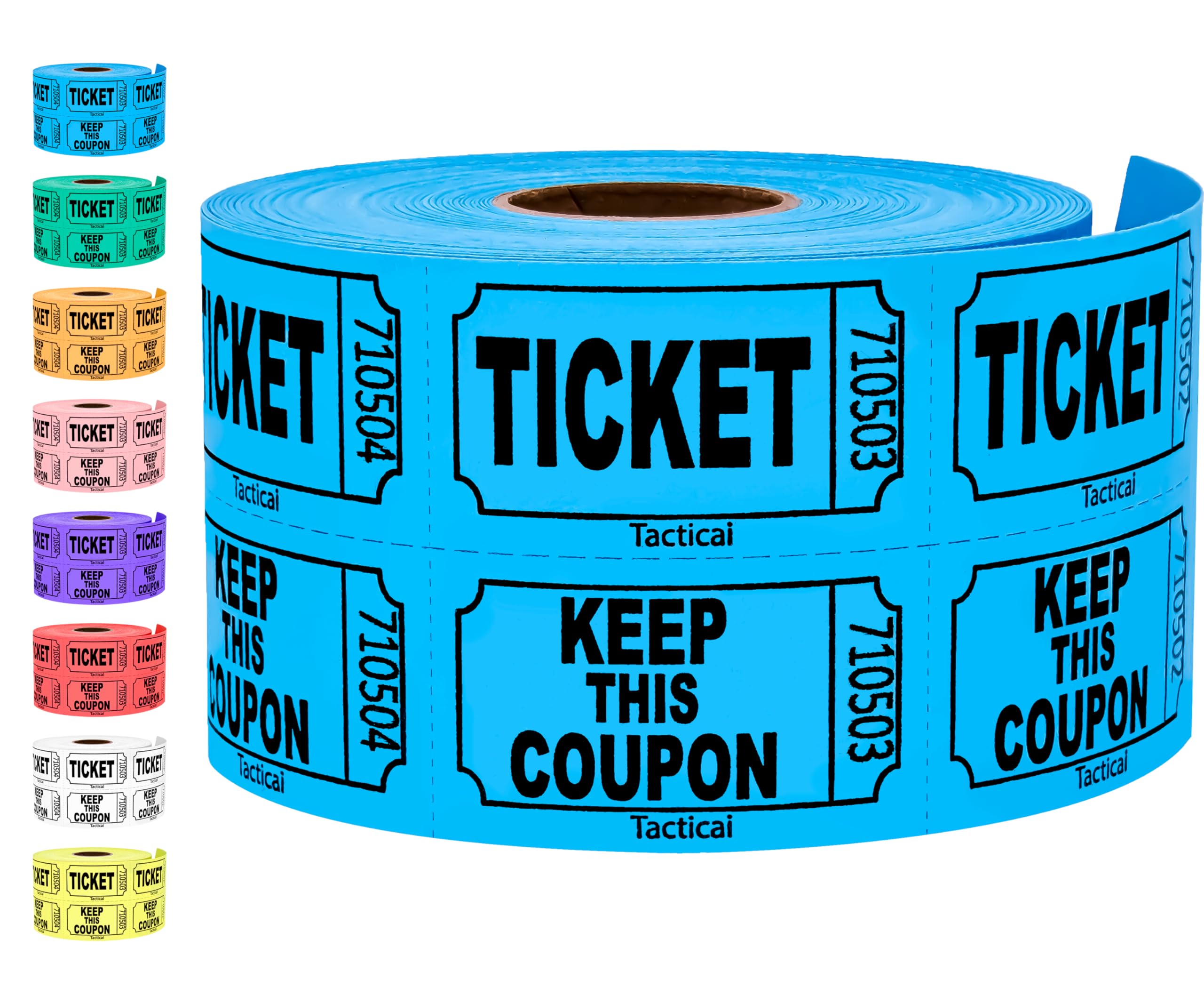 Tacticai 500 Raffle Tickets, Blue (1 of 8 Colors), Double Roll, Ticket for Events, Entry, Class Reward, Fundraiser & Prizes
