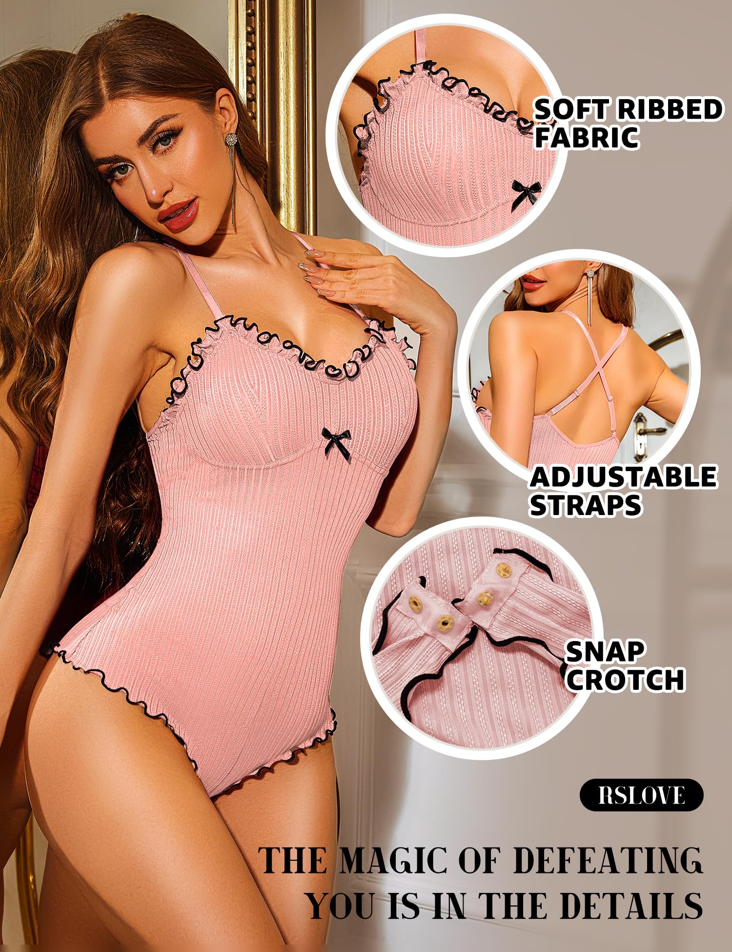 RSLOVE Women Sexy Jumpsuits Bodycon Romper Bodysuit Lingerie with Snap Crotch One Piece Teddy Racerback Playsuit Onesies