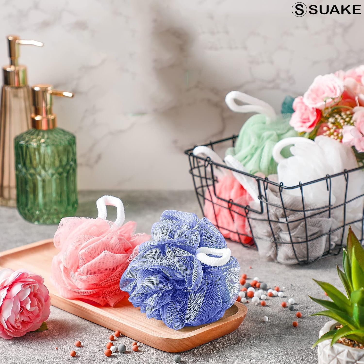 SUAKE Loofah for Bathing – Loofah Scrub Sponge & Body Exfoliator for Men & Women | Soft Shower Loofah with Hanging Handle & Wall Hook – Gentle Bathing Puff - Image 9 thumbnail