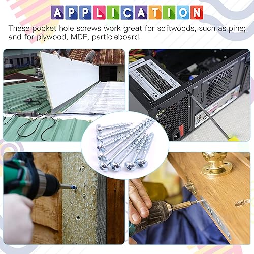 Miniatura 6 de Glarks 280 tornillos de bolsillo #8 x 1-12 pulgadas, con revestimiento de zinc, tornillos de madera de rosca gruesa autorroscantes para madera y