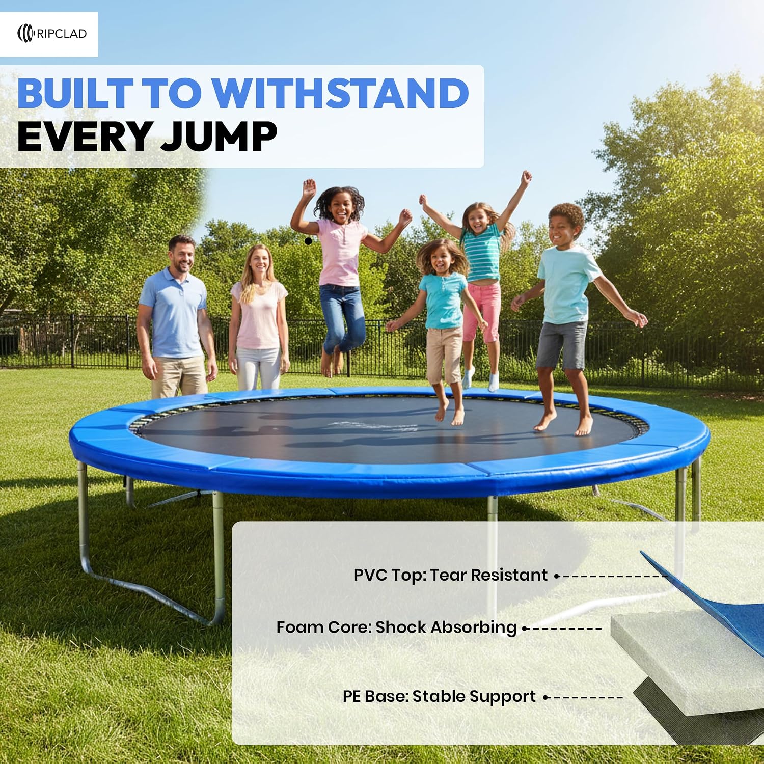 Trampoline Spring Cover, 14 FT Trampoline Pad Replacement, Waterproof & UV-Resistant Safety Pad with Durable Foam Padding for Outdoor Use