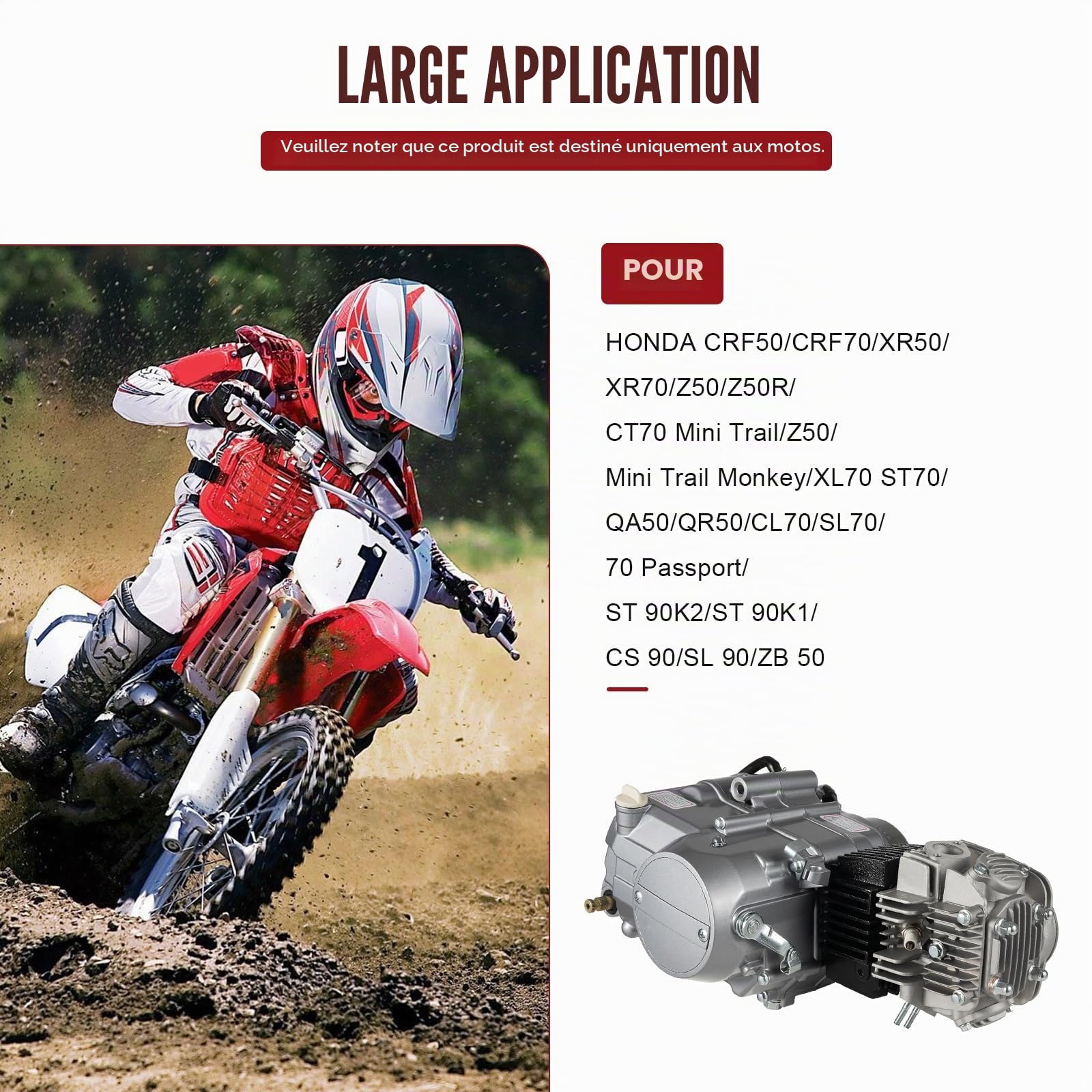 Moteur 125 cm³ Dirt Bike Pitbike Cross 4 temps Engine Moteur 4 vitesses Embrayage manuel Pitbike Motors CDI Monocylindre 125 cc Dirt Bike Kit Kickstarter Air Cooled Engine