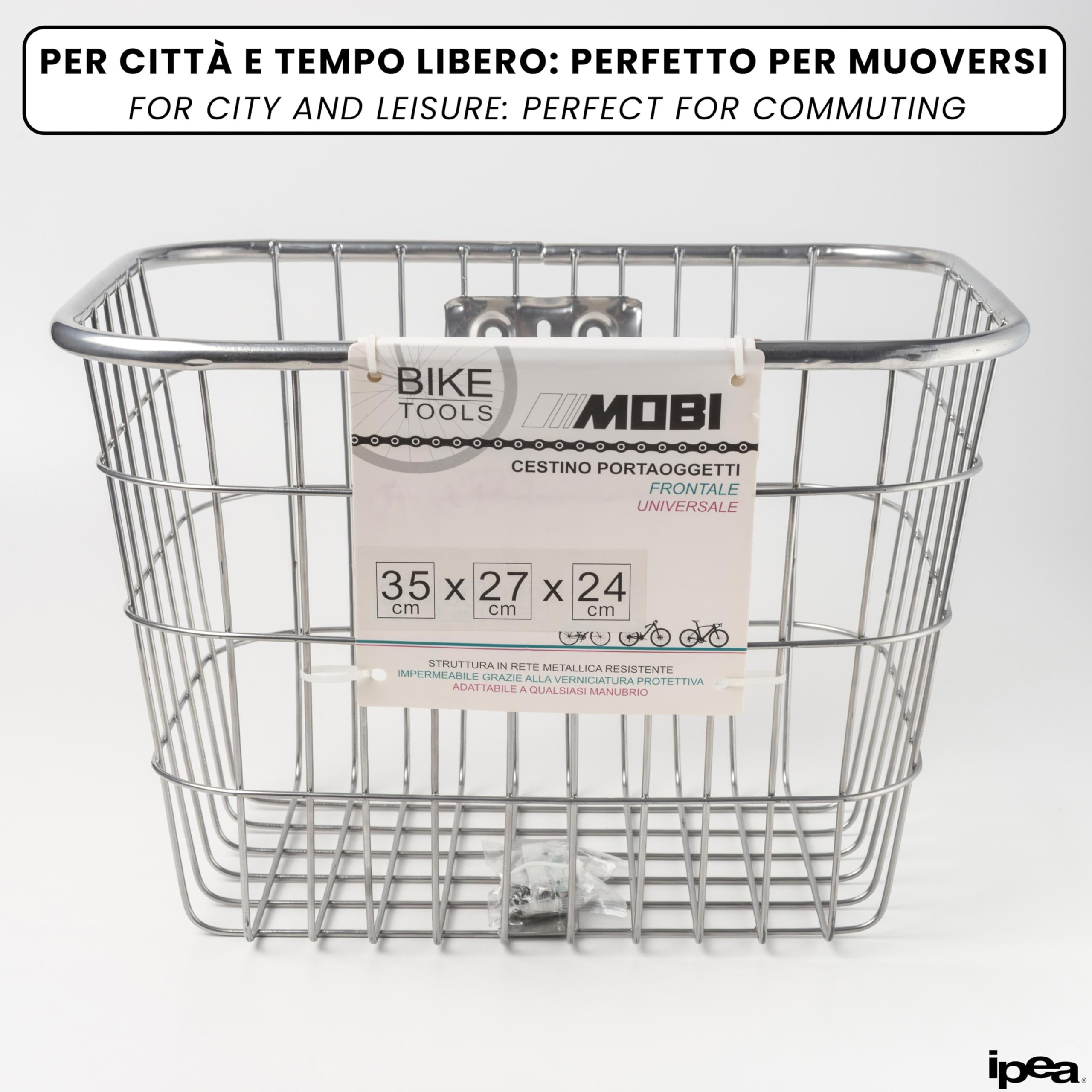 Cestino Bicicletta Anteriore in Metallo 35x27x24 cm Antiruggine IPEA