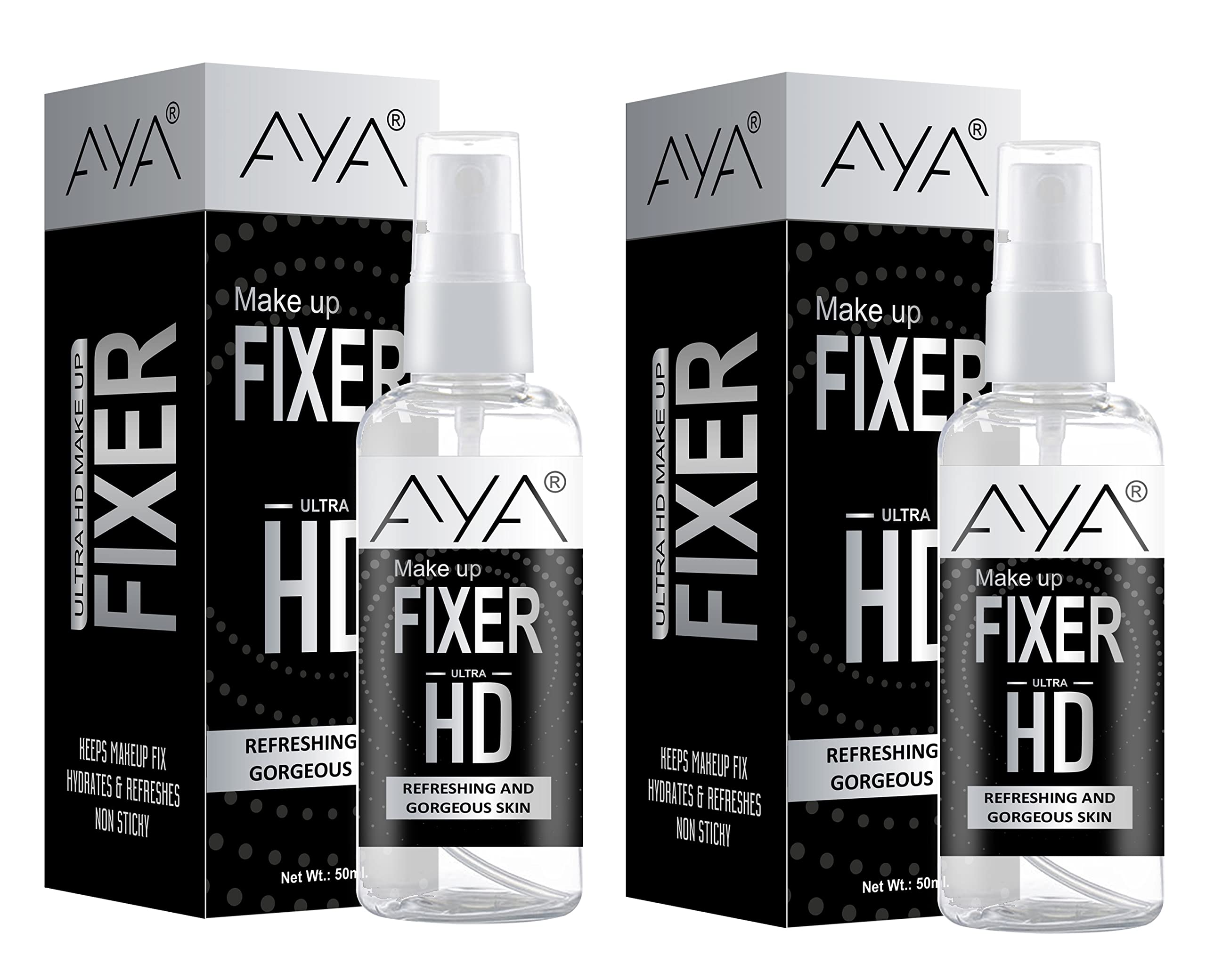 AYA Long lasting Misty Finish Professional Makeup Fixer Spray (Pack of 2) for Face makeup | Light weight, quick dry makeup Setting spray |50 ml + 50 ml |-image-15