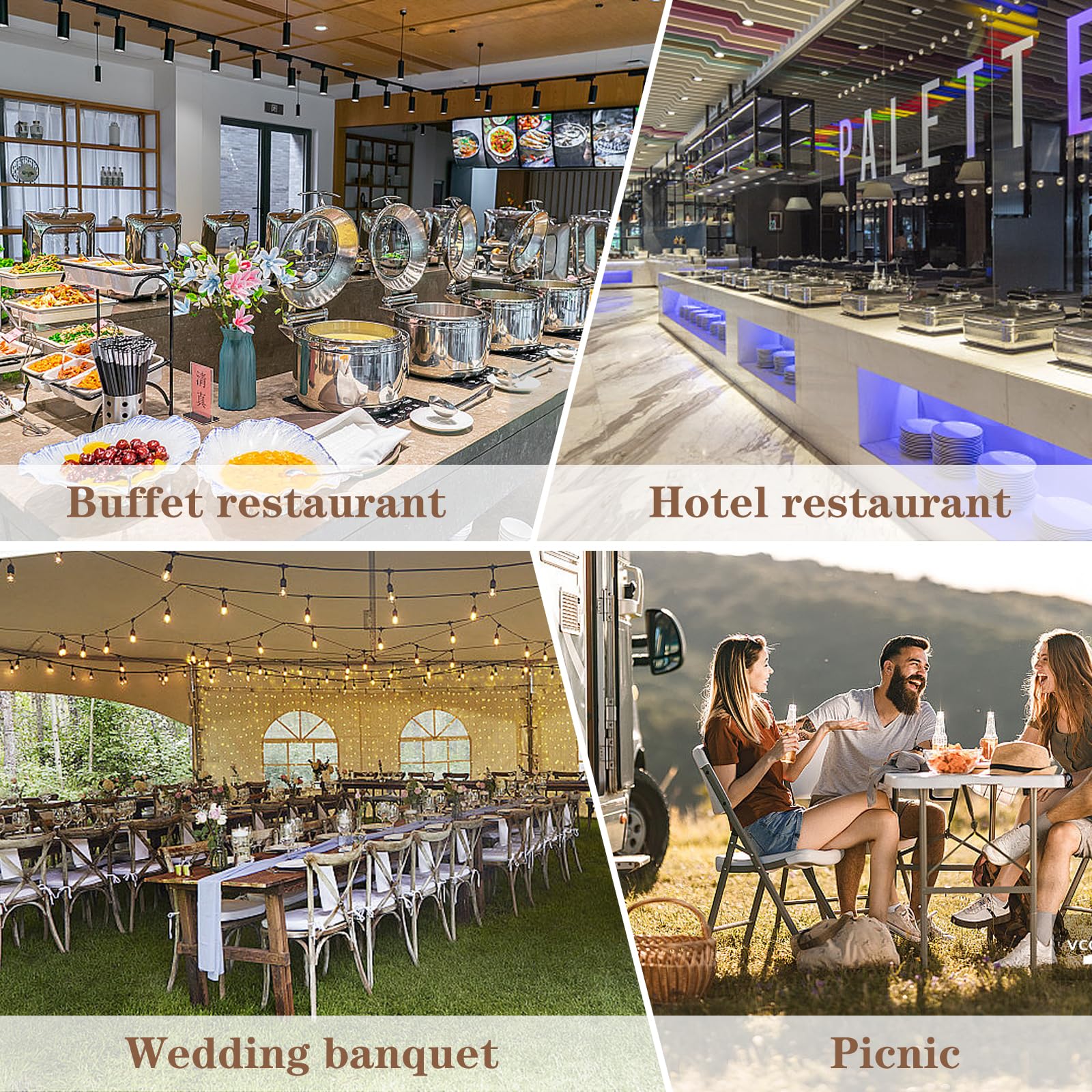 Juego de platos eléctricos para bufé, calentador de alimentos de acero inoxidable con control táctil inteligente para catering, fiestas, eventos y reuniones al aire libre