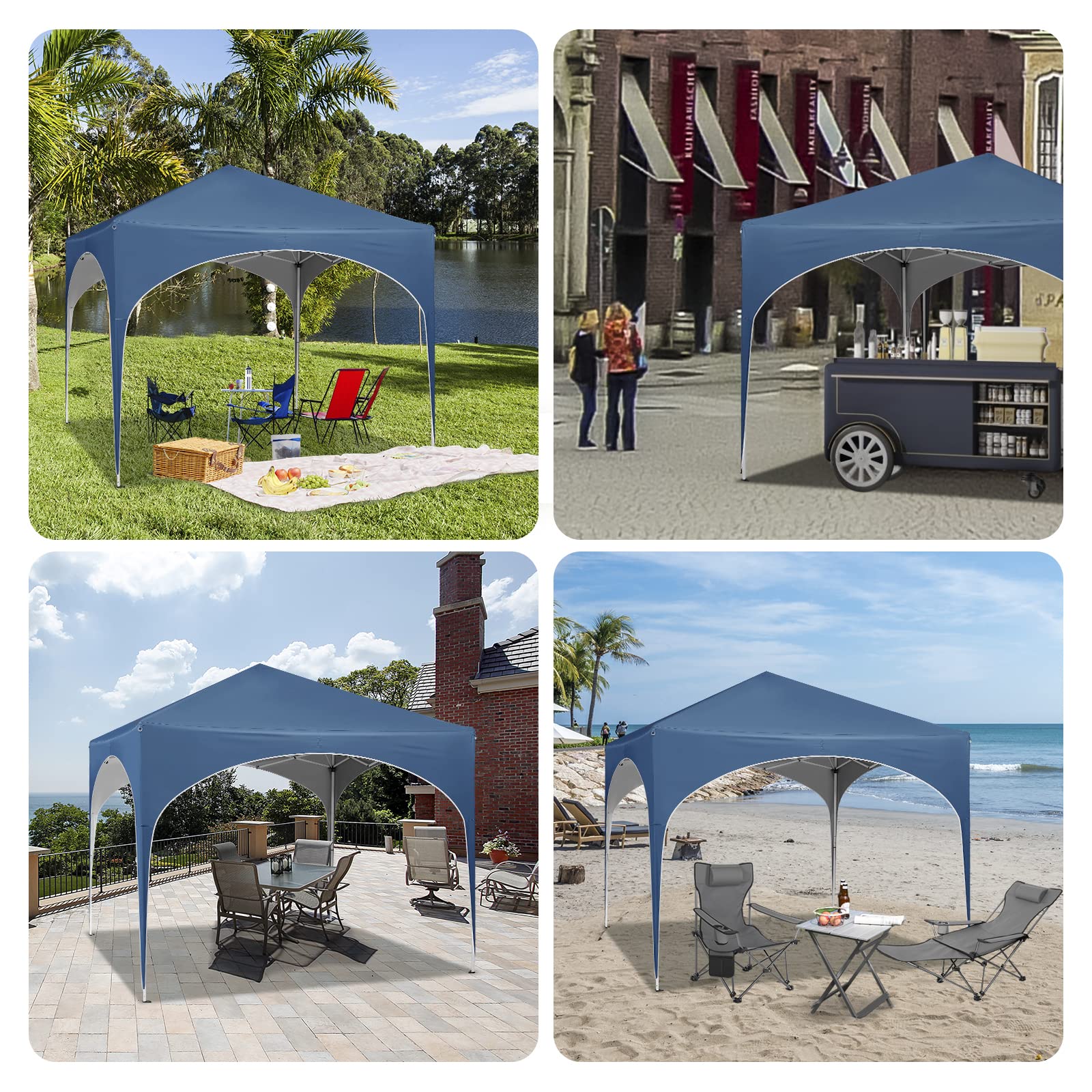 WOLTU Gazebo da Giardino Richiudibile 3x3m Gazebo Esterno in Ferro Regolabile in Altezza Tendone con Soffitto Semicircolare Pieghevole Protezione Solare, Tende per eventi Facile da Montare Blu