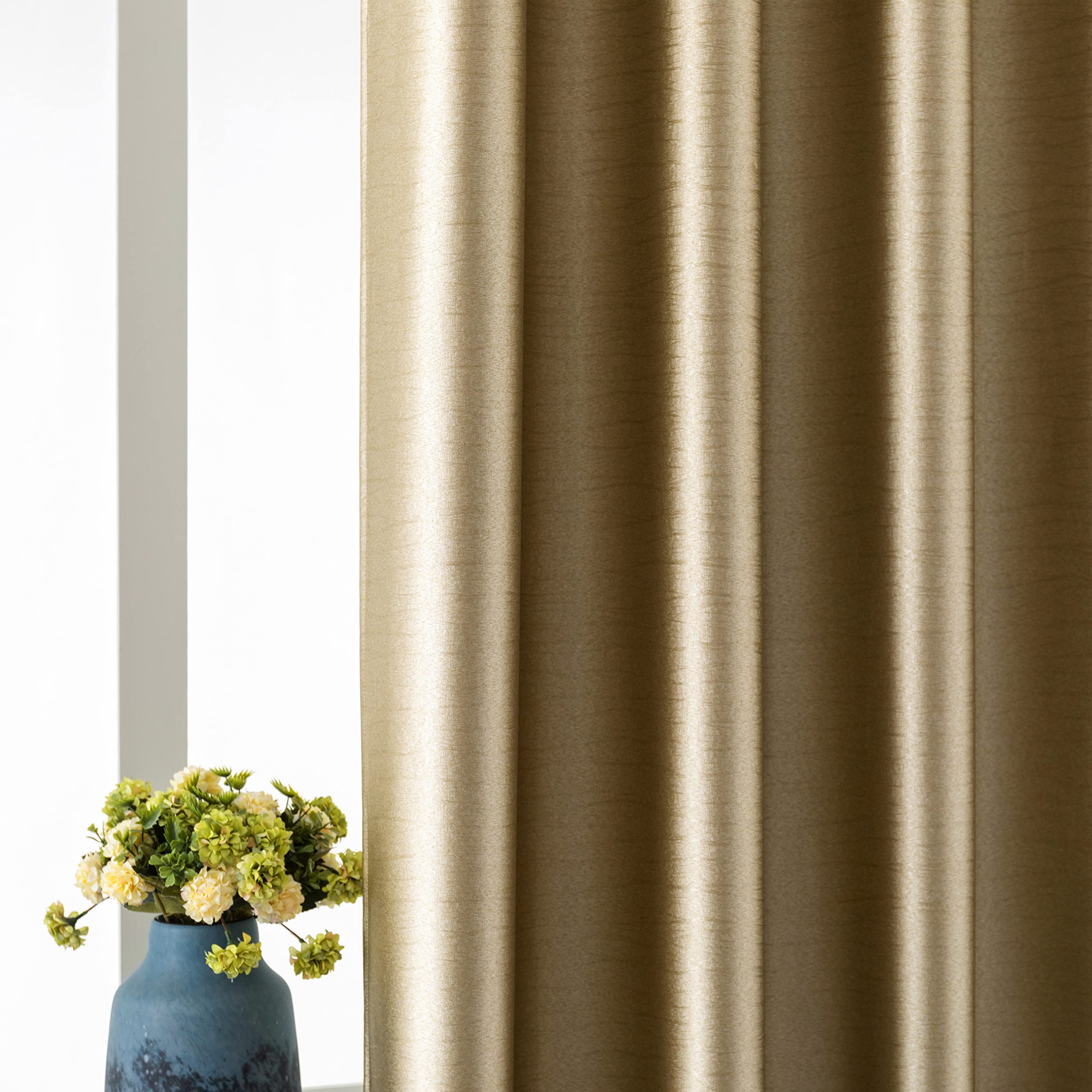GIRASOLE HOME 1 Paar Verdunkelungsvorhänge mit Metallic-Effekt, Isoliervorhang für Wohnzimmer, Schlafzimmer, Büro, Tür, Fenster, 2 Paneele mit Ösen (Gold, 140 x 145 cm)