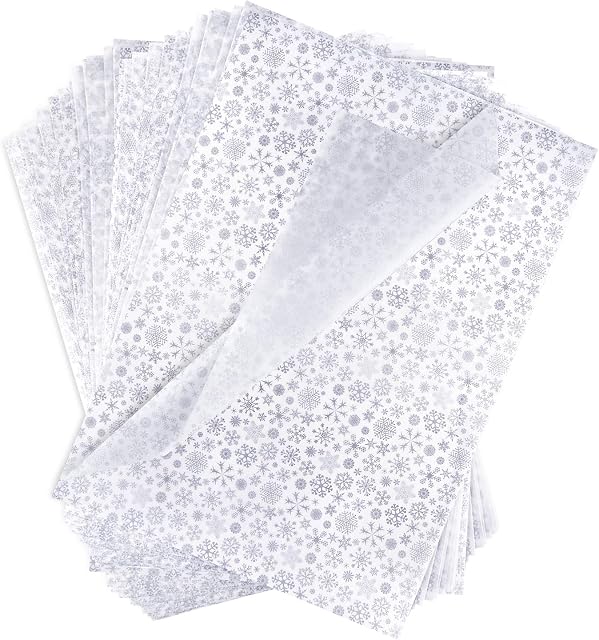 TUPARKA 60 Sheets Christmas Tissue Paper Snowflake Wrapping Paper Silver Gift Paper for DIY and Craft, Gift Bags Decorations in Christmas Party(52x38cm)