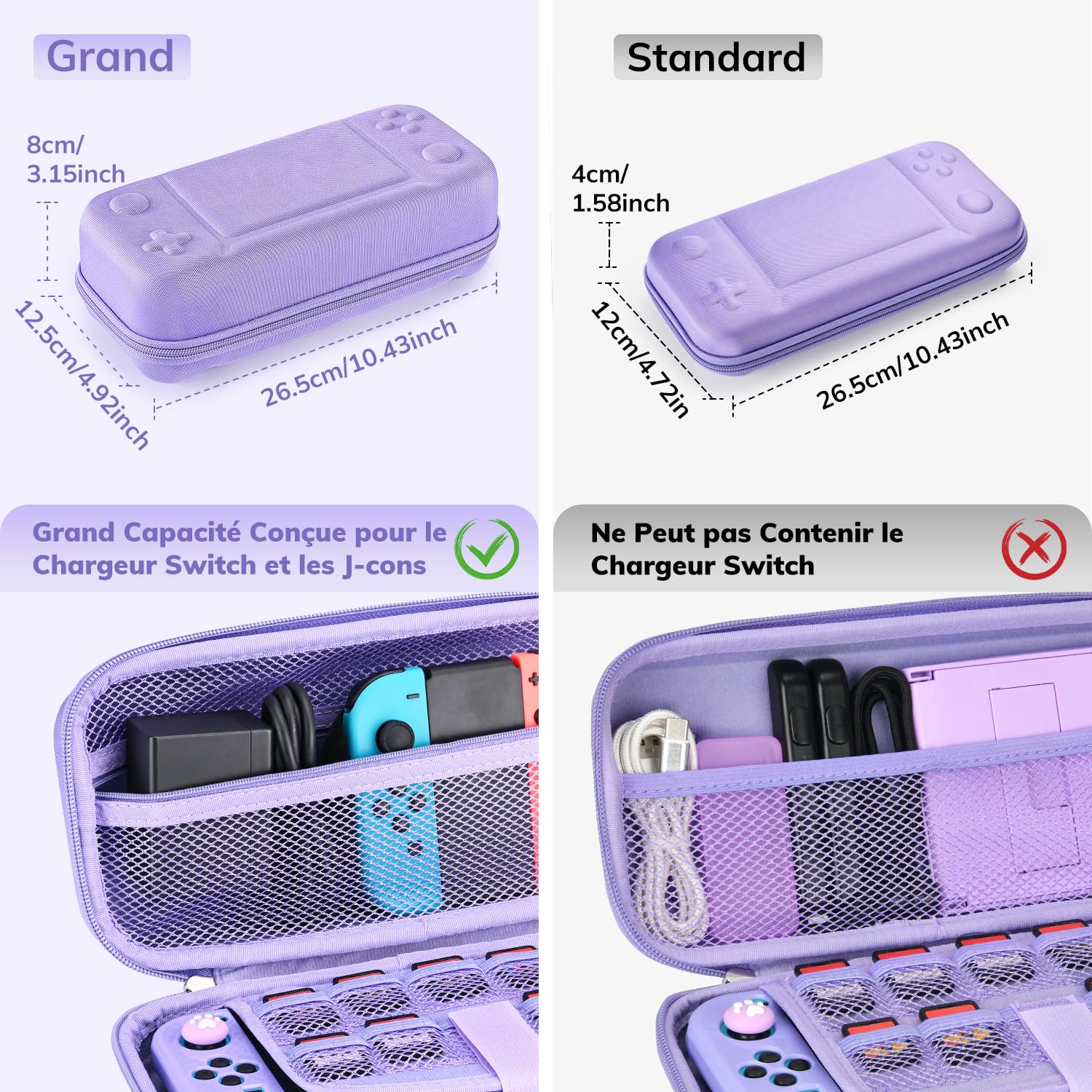 Younik Kit d'accessoires 14 en 1 pour la Switch, Grand étui de transport pour Switch 2017, étui de voyage pour Switch adapté à la console, poignée J-con et chargeur (Violet, Modèle de Bouton)