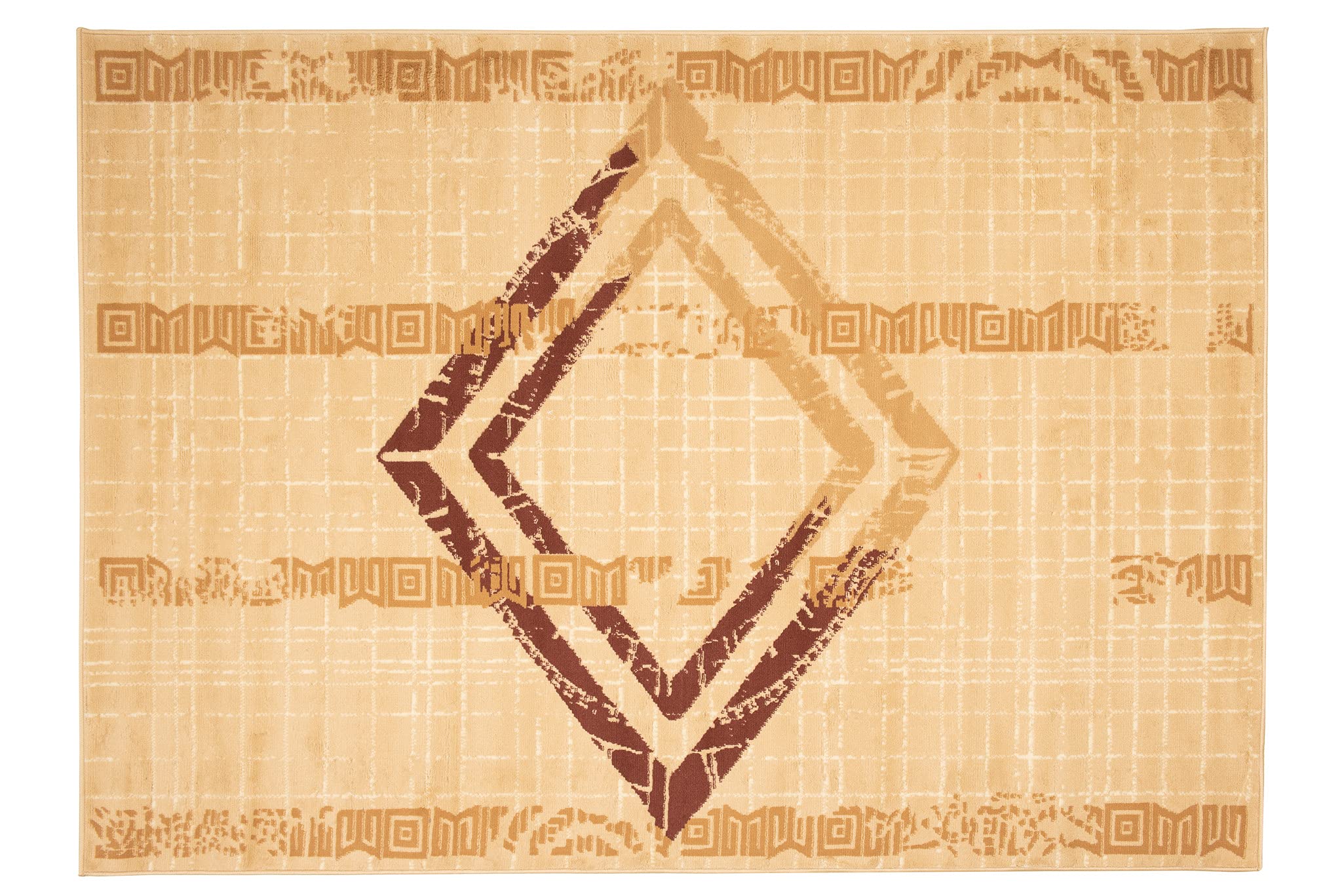 TAPISO Atena Tapis de Salon Chambre Ado Design Moderne Beige Crème Marron Motif Grec Doux Fin Poil Court 140 x 200 cm