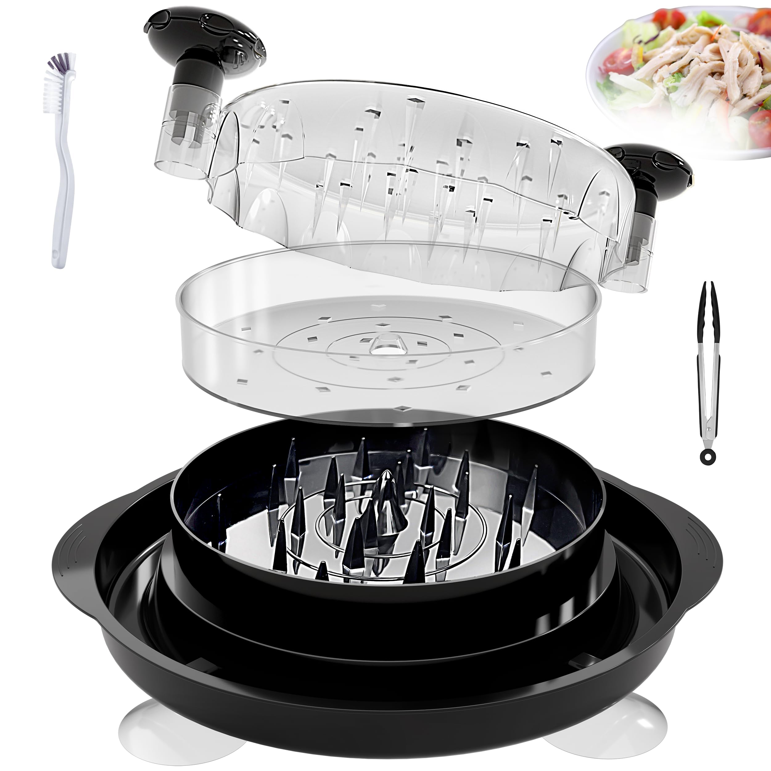 Double Stability Chicken Shredder Tool Twist large is 11.8” Meat Shredder with Suction Cups & Rubber Base | Large Meat Shredder Tool with Twist Mechanism | Desmenuzador De Pollo (Black)