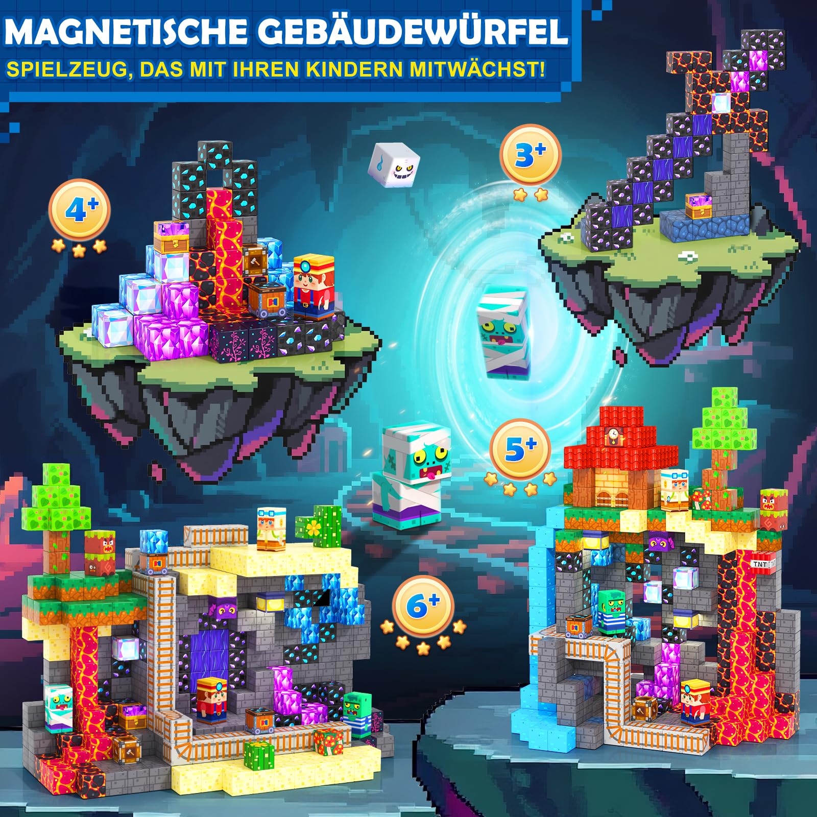 Coodoo Magnetische Bausteine - Baue Mine Magnet Welt, 200 Teile Magnetspielzeug Outdoor Sensorische Kleinkindspielzeug für Kinder ab 5-7 8-13 3 4 5 6 7 8, Spielzeug für Jungen & Mädchen ab 3 Jahren