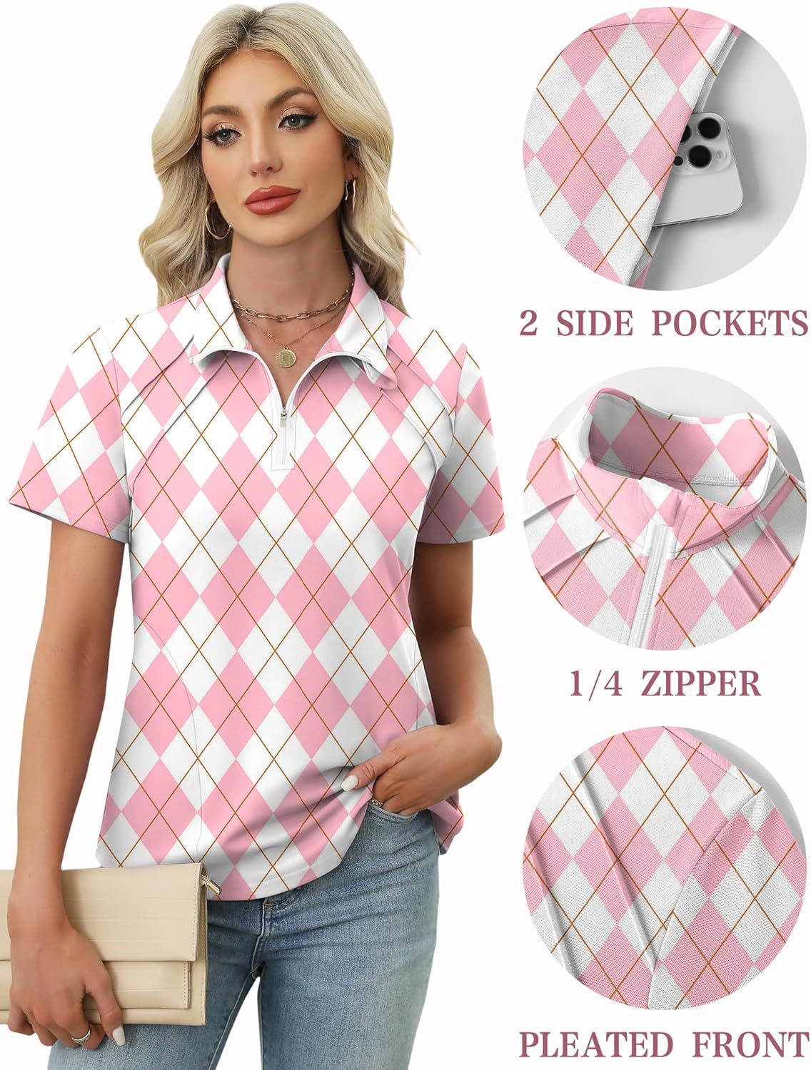LOMON Womens Golf Polo Shirts Summer Short Sleeve 1/4 Zip Tops Moisture Wicking Casual Tennis Activewear with Pockets - Image 6