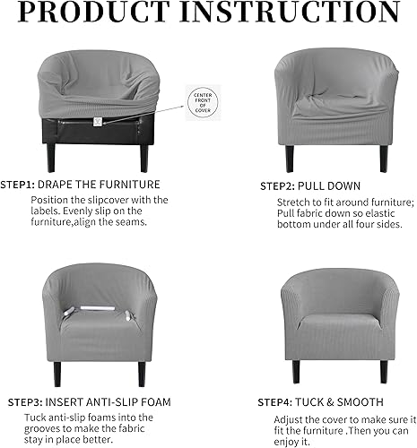 Miniatura 6 de Easy-Going Funda elástica para sillón de club, 1 pieza, funda para sofá de bañera de barril, protector de muebles, funda de sofá jacquard, gris claro