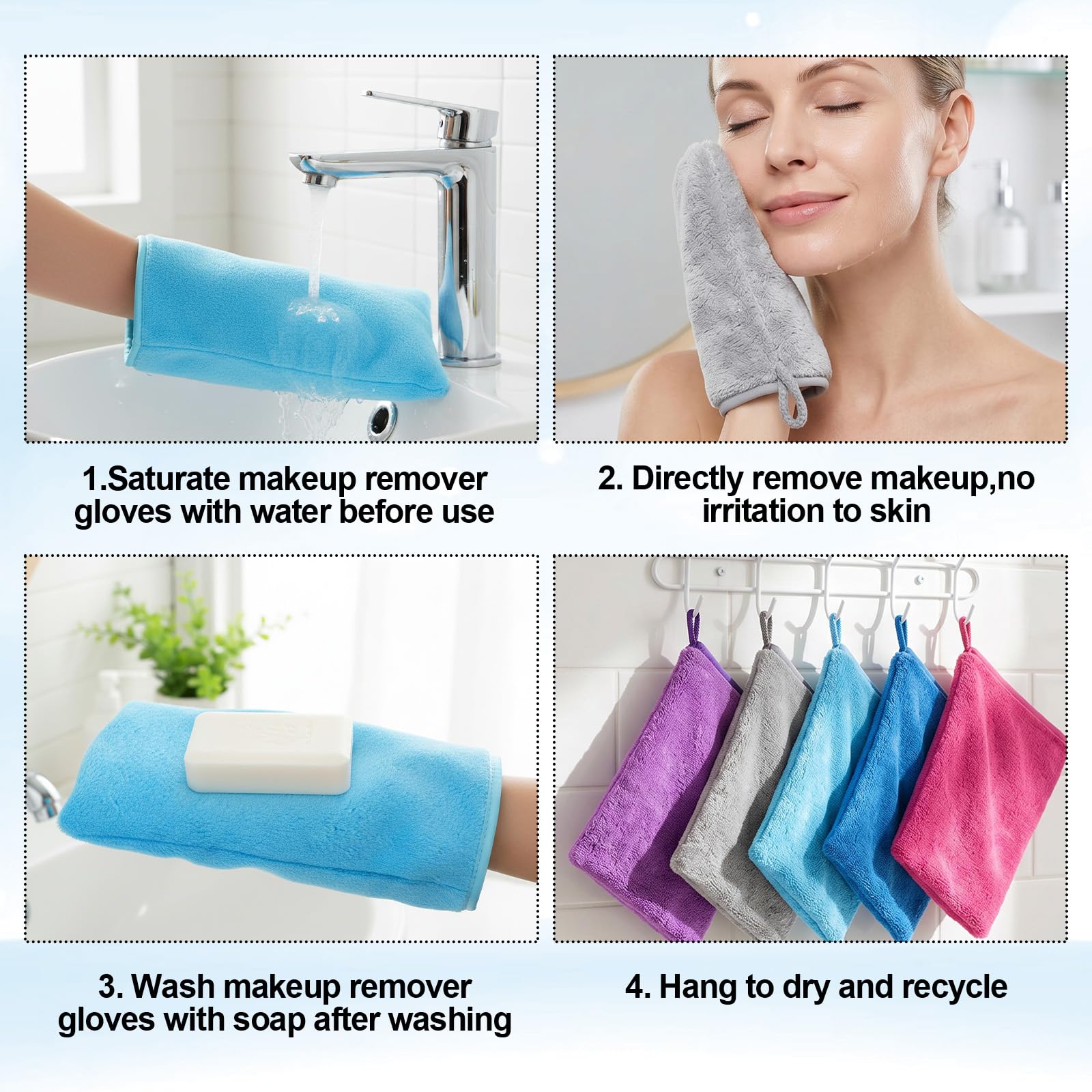 10 guantes de baño de rizo, de microfibra, guantes faciales de vellón coral, suaves, absorbentes y reutilizables, para cara y cuerpo