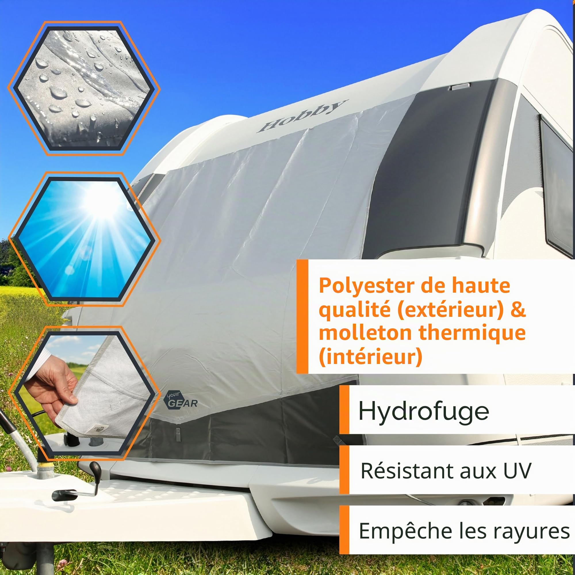 your GEAR Bâche de protection thermique pour caravane - 165 x 160 cm - Bâche de protection pour l'avant et l'arrière