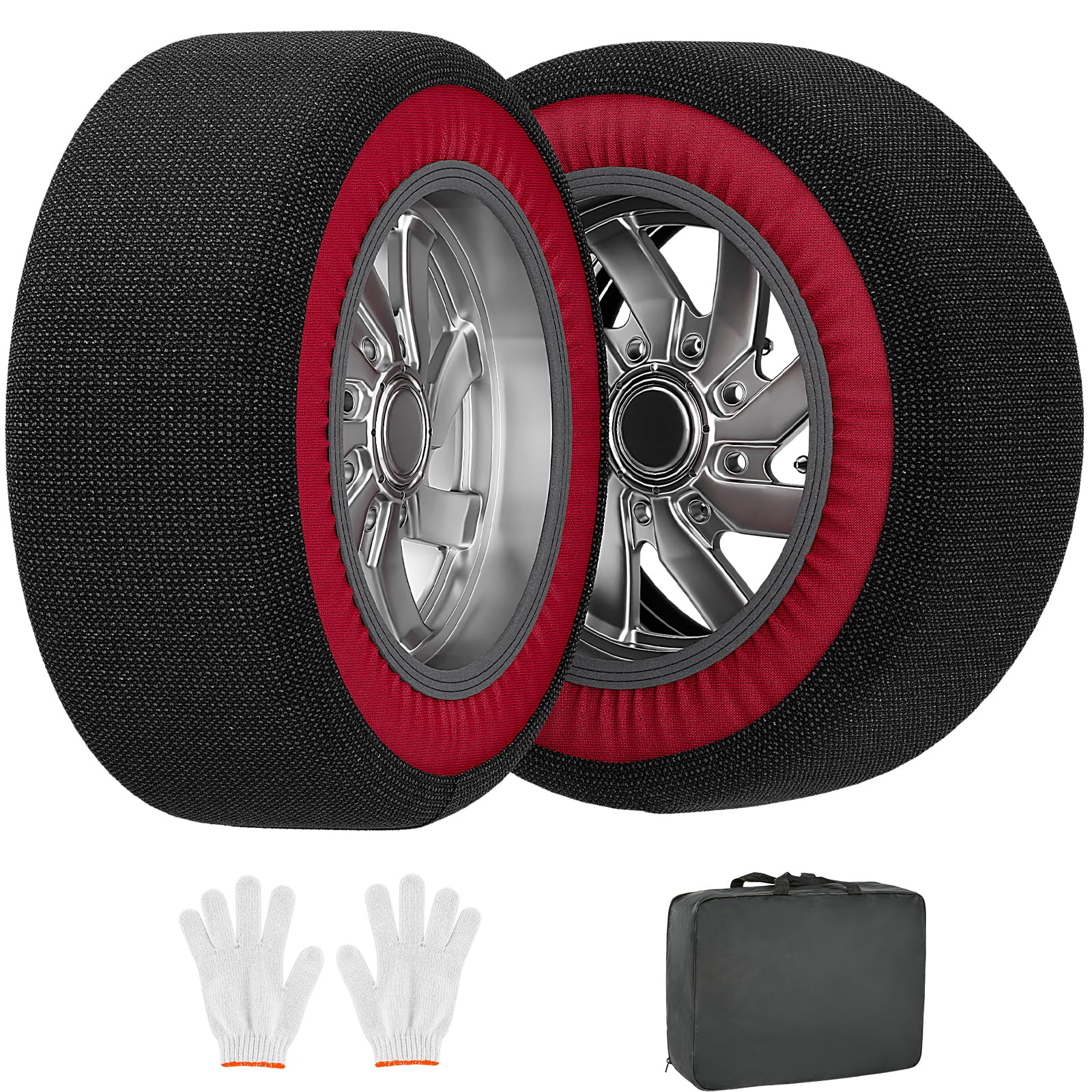 SUNYRISY Calze da Neve in Tessuto Premium Textile Snow Sock, Catene da Neve antiscivolo, per auto, colore: rosso, XL