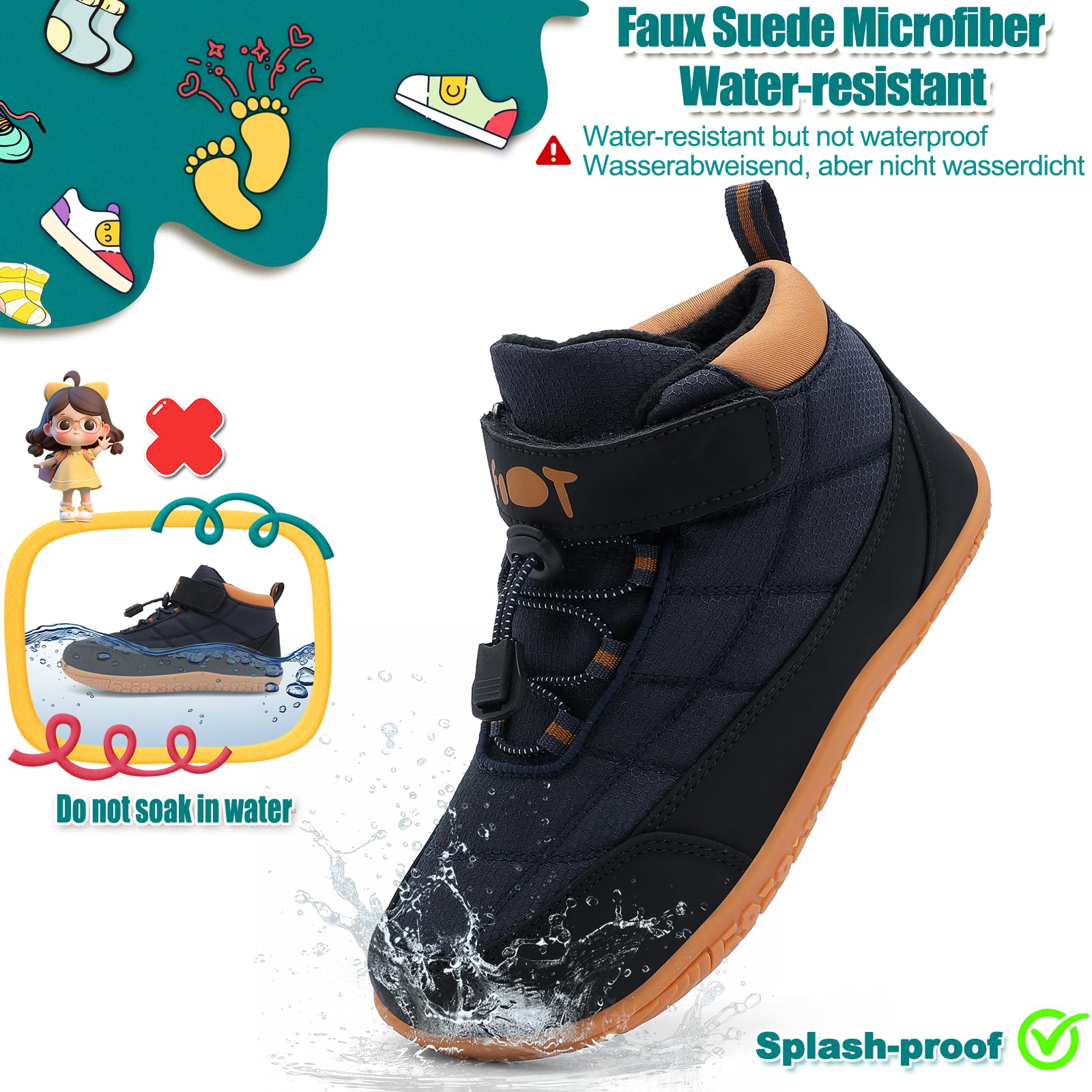 Wizshoe Botas Barefoot Lente Herfst Overgang Niño Niña Alta Zapatillas Resistente al agua Antideslizante Descalzas Minimalistas Sneakers Trekking Ligeras Cómodas Azul 33EU