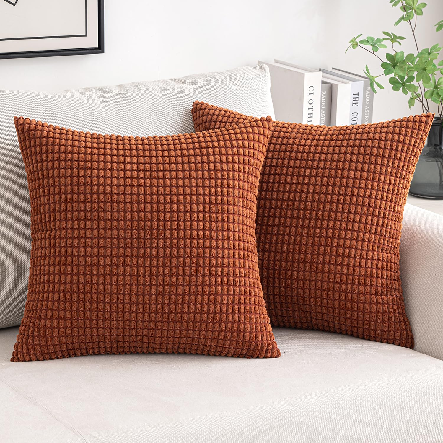 MIULEE Pack of Fall Pillow Covers 20 x 20 Inch Dark Rust Super Soft  Corduroy Decorative Throw Pillows Couch Home Decor for Cushion Sofa Bedroom