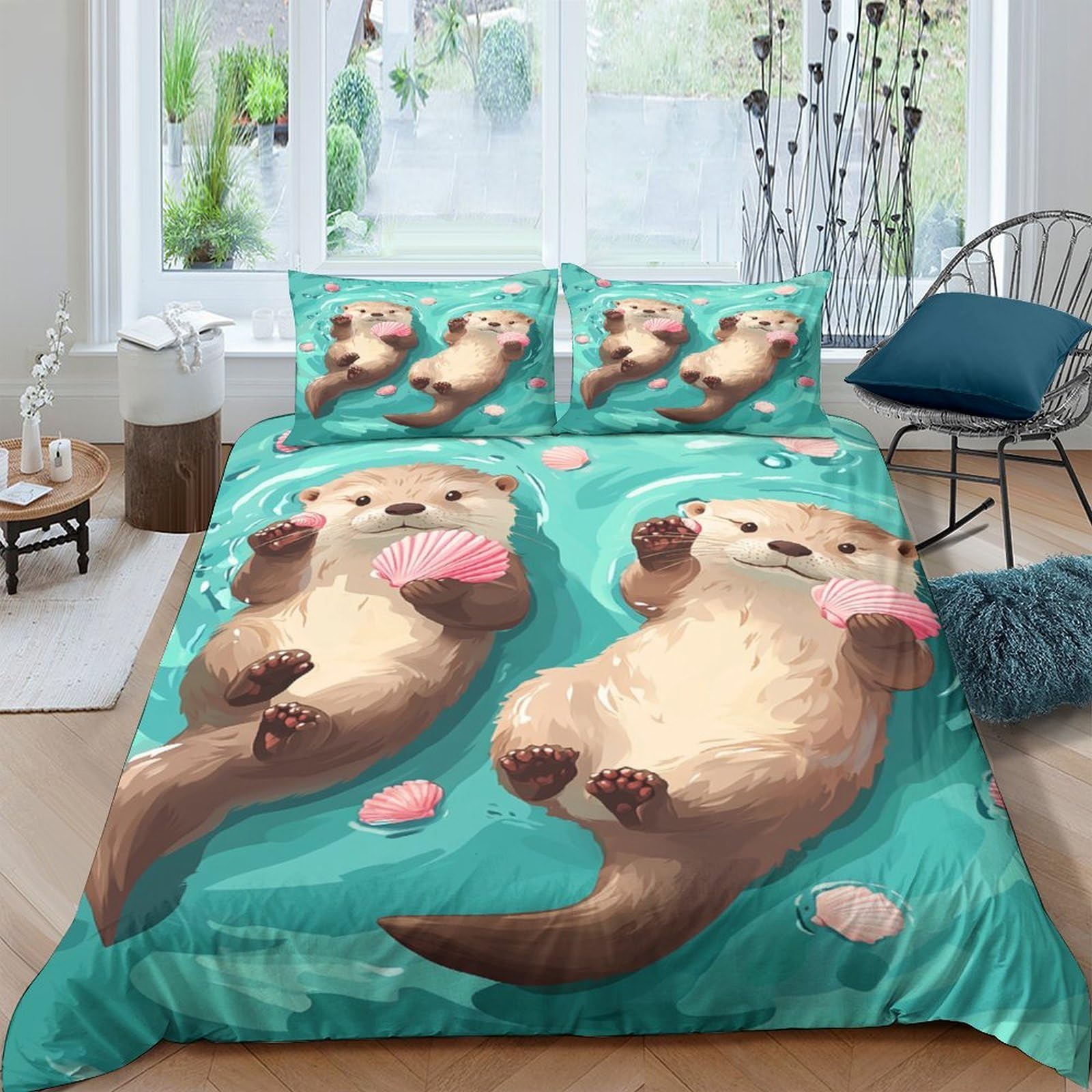 Ctjqhvkz Style-3 3D Printed Otter Floating Fitted Sheet Microfiber Soft Teal Bed Cover For Bedroom Dorm Mattress Protection Decor Single（135X200cm）