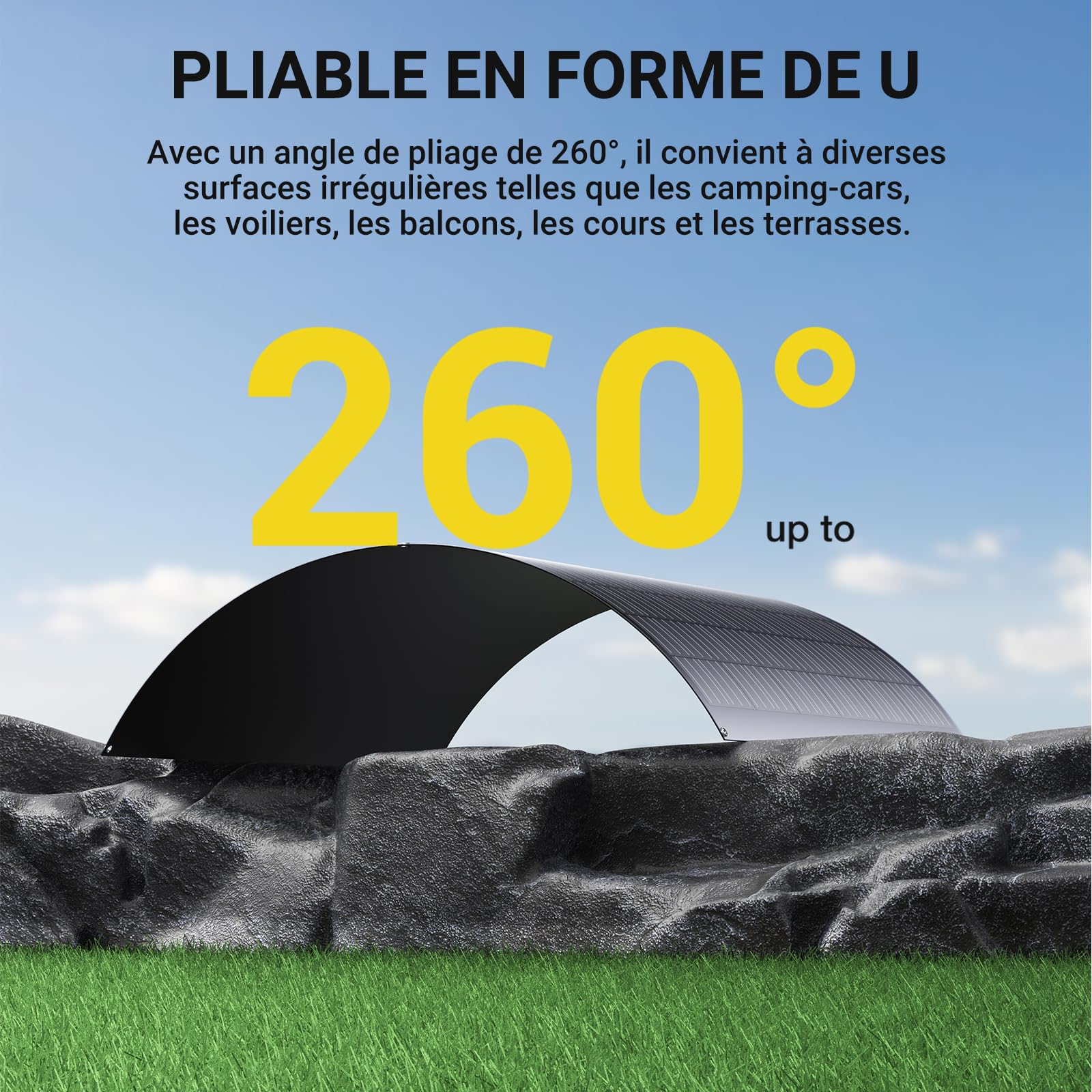 Panneau Solaire Flexible 480W, 2x 240W Module Solaire Flexible Monocristallin, IP67, Photovoltaïque Off Grid, pour Camping-car, Bateau, Toit, Balcon, Batterie 12V