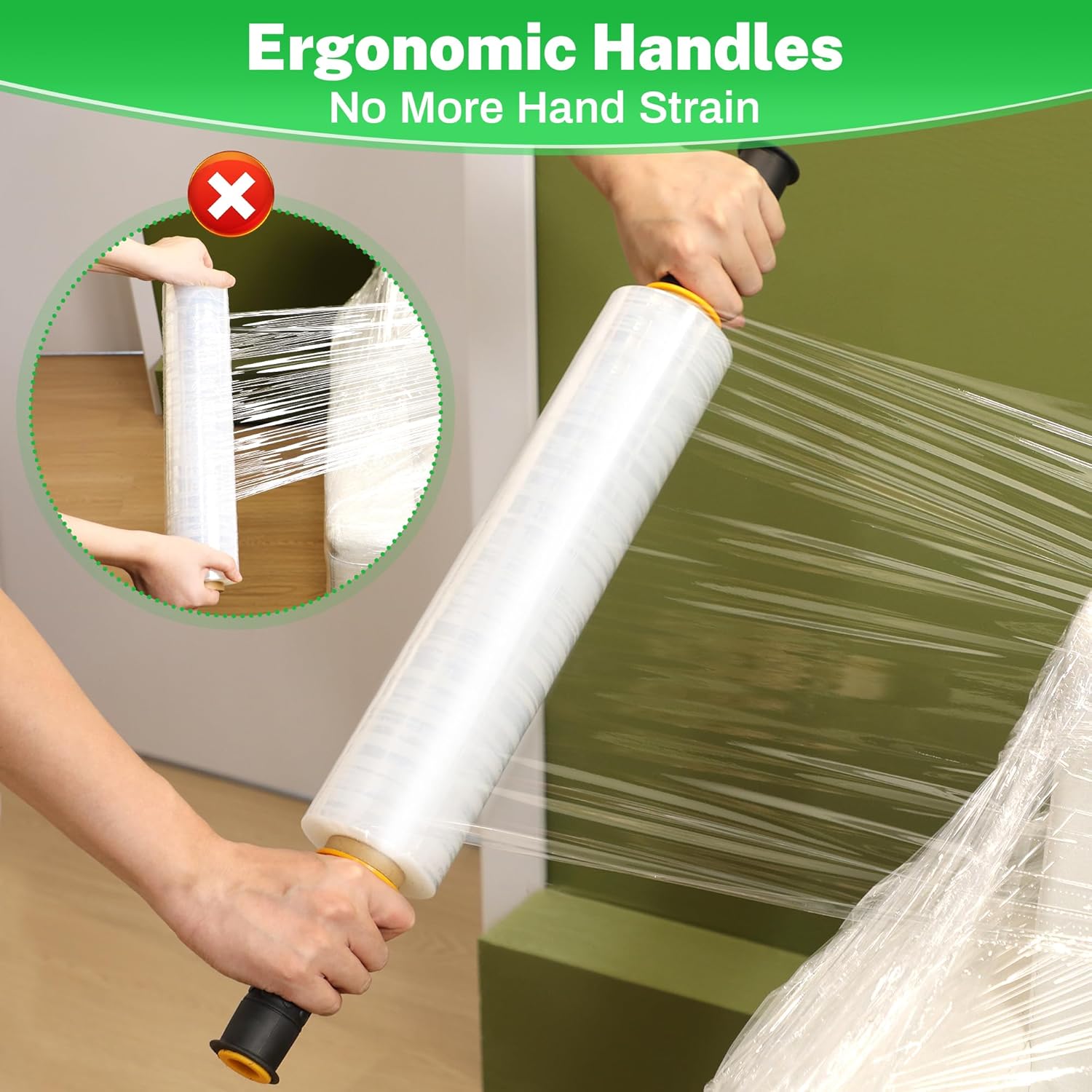 2 Pack Plastic Wrap for Moving with Handles, 15 Inch x 1000ft Stretch Film Roll, Industrial Strength Shrink Wrap for Furniture, Pallet, Packing, Shipping & Storage Protection