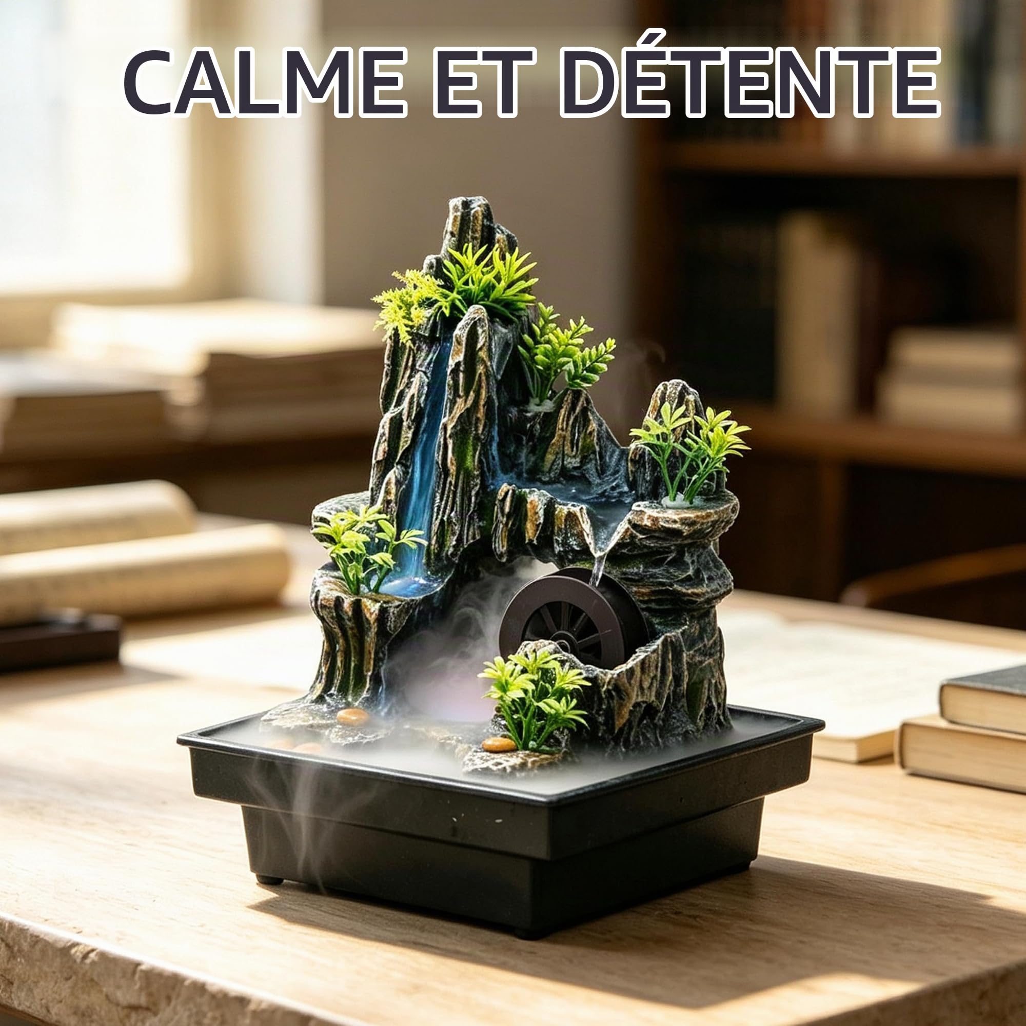 Fontaine de Table Cascade avec Brouillard & LED,Petite Fontaine d'Intérieur
