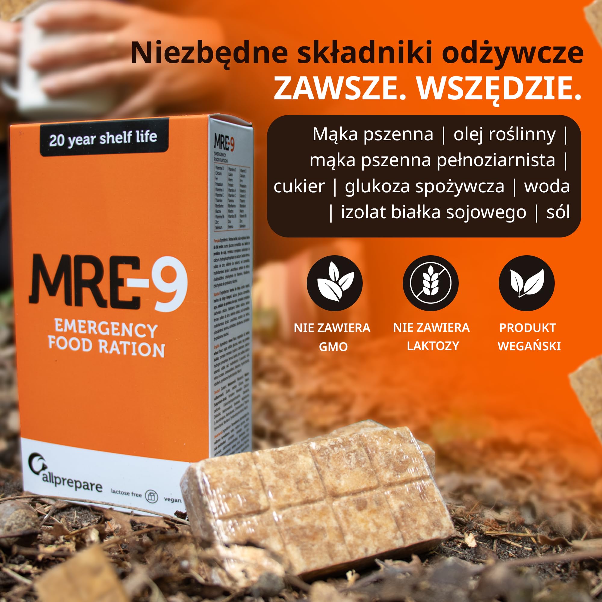 Allprepare MRE-9 | 24-dniowa racja awaryjna | 20-letni okres przydatności do spożycia | dodatkowe witaminy | 24x500g żywność awaryjna