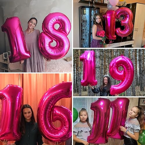 Miniatura 6 de Globos de 40 pulgadas con el número 11, globos de helio de aluminio con el número 11 de color rosa intenso, globo de número grande para niños y