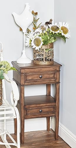 Miniatura 2 de Deco 79 Acento tradicional de madera de pino, mesa auxiliar de 16 x 12 x 29 pulgadas, marrón