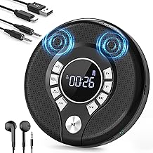 CD Player Tragbar, Greadio Discman Tragbarer CD Player mit 2000mAh Wiederaufladbarer und Anti-Skip/Stoßfest, Kompatibler FM-Sender, USB, AUX-Ausgang, Kopfhörer, Doppellautsprecher (Schwarz)