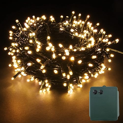 Guirnalda de 100 luces LED de Navidad, funciona con pilas, 8 modos de iluminación, impermeable, con temporizador para interiorexterior, hogar,