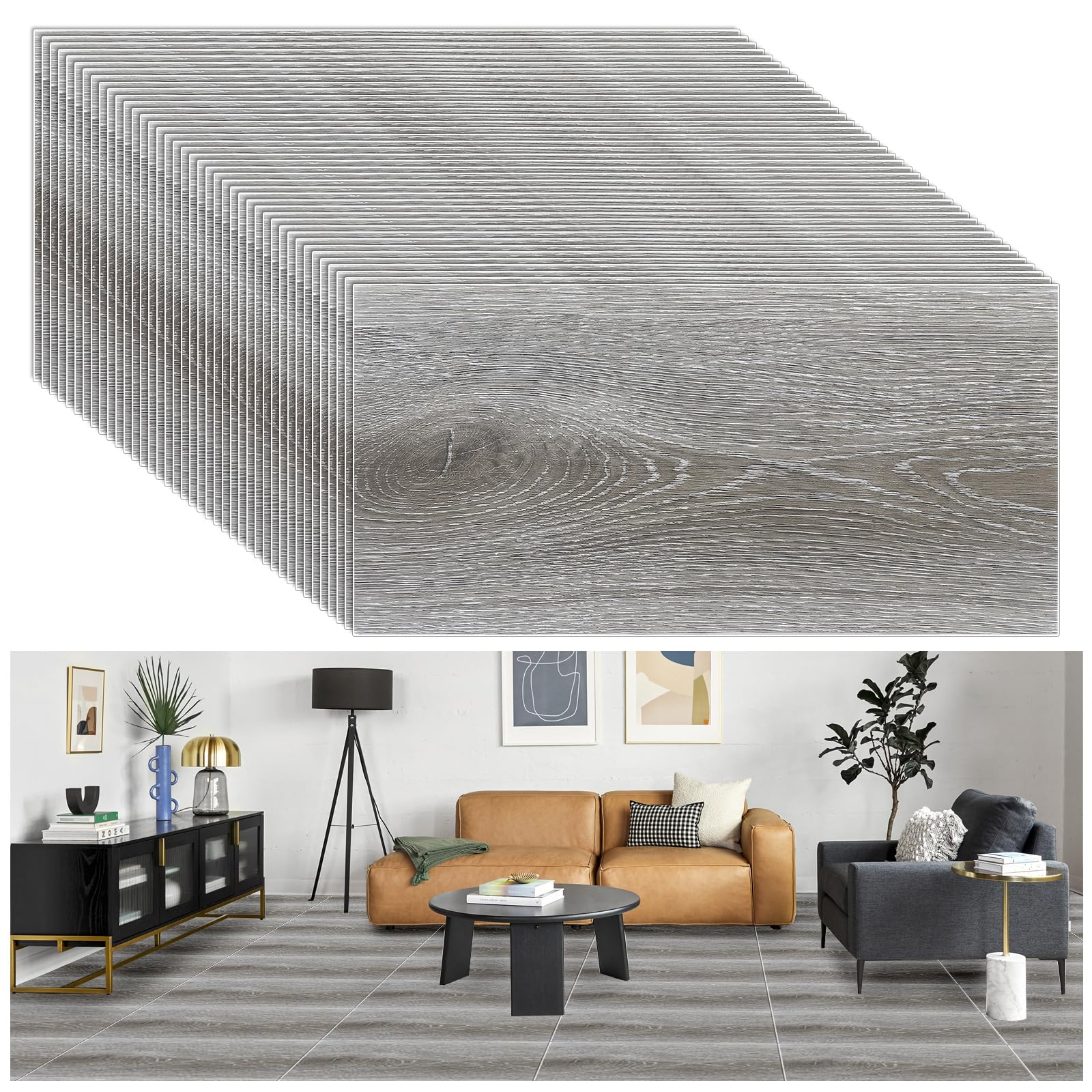 YAYODS 80 Pcs Vinyl Flooring Floor Tiles Self Adhesive Light Grey Wood Grain Peel and Stick Floor Tiles for Bathroom Kitchen - 30x15cm Waterproof Self Adhesive Floor Tile