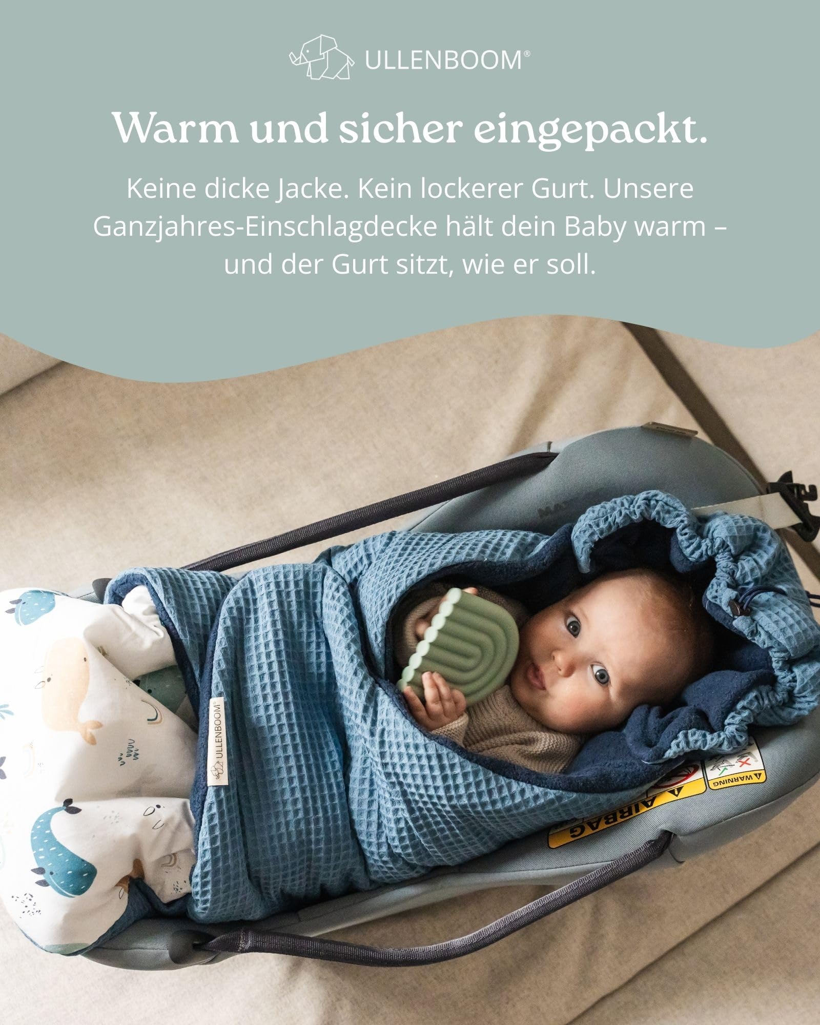 ULLENBOOM Einschlagdecke Babyschale Oeko-TEX Made in EU Babydecke Kindersitz Kinderwagen Buggy 0-9 Monate 2,5 TOG