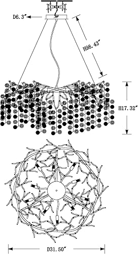 Miniatura 48 de Candelabro moderno de rama de árbol, 47.24 pulgadas, ramas de árbol de dinero, lámparas de cristal dorado, accesorios de iluminación colgantes