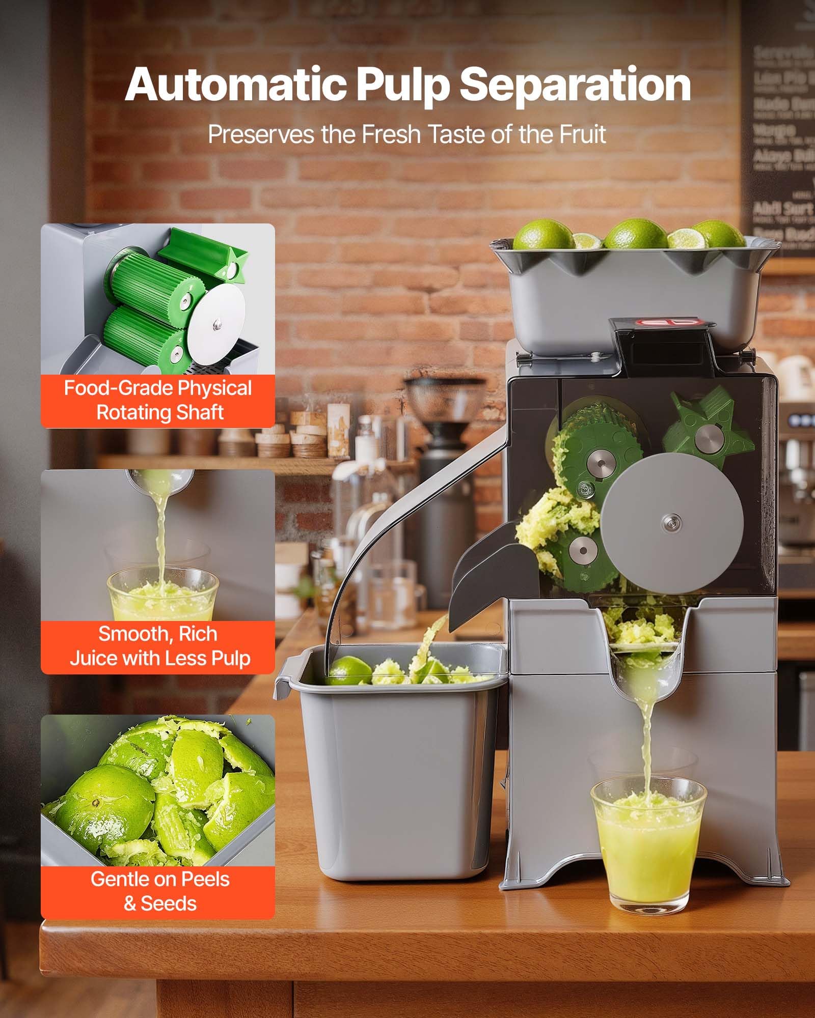 VEVOR Máquina Exprimidora de Naranjas Comercial 100 W de Acero Inoxidable, Con Tapa de policarbonato, Con Recipiente y Cesta de Fruta, 60 y 80 kg de Cítricos por Hora, Para Limones, Frutas Cítricas