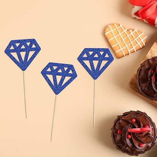 Miniatura 5 de 24 piezas de anillos de diamantes para cupcakes con purpurina azul profundo, anillos de boda, para boda, compromiso, aniversario, fiesta de San