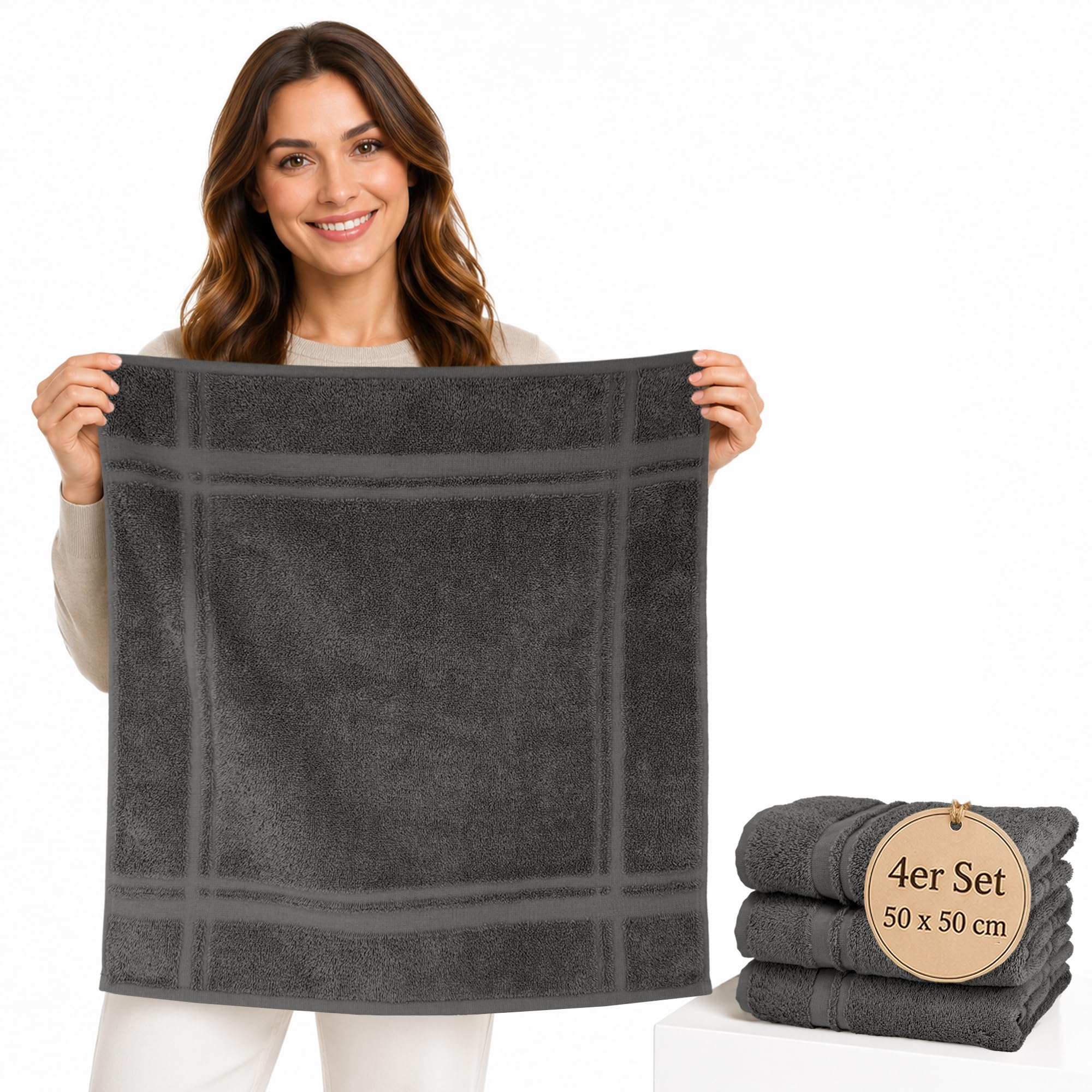 Lashuma Küchenhandtücher Frottee 50 x 50 cm, 4er Set, 100% Baumwolle, 450 g/m², Anthrazit Grau