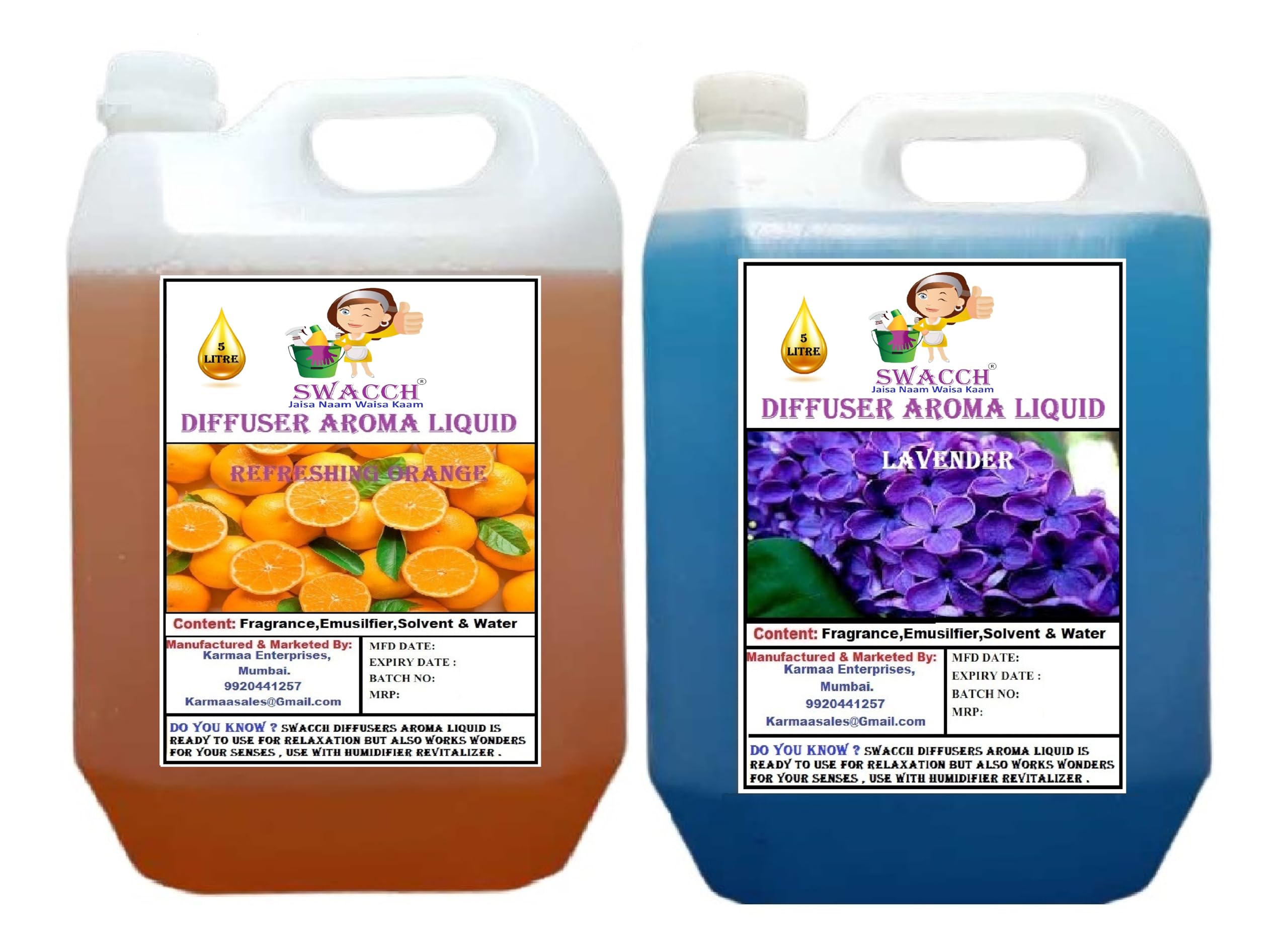 swacch Diffuser Aroma Liquid Orange & Lavender Ready to use 5 Litre Combo Pack of 2 I Home Fragrance I Best For Aromatherapy I Helps in Meditation I Used In Diffusers I Water Based-image-14