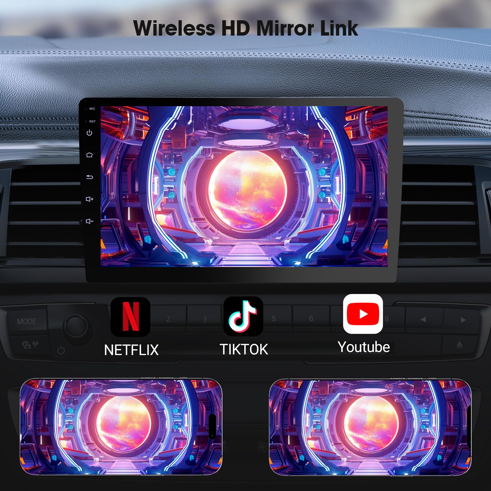 Haudio 9 pollici Autoradio 2 DIN Bluetooth con CarPlay wireless & Android Auto,con Telecamera Posteriore,Bluetooth,AUX,Navigazione GPS,Mirroring,FM/AM,Lettore Musicale (2+64GB)