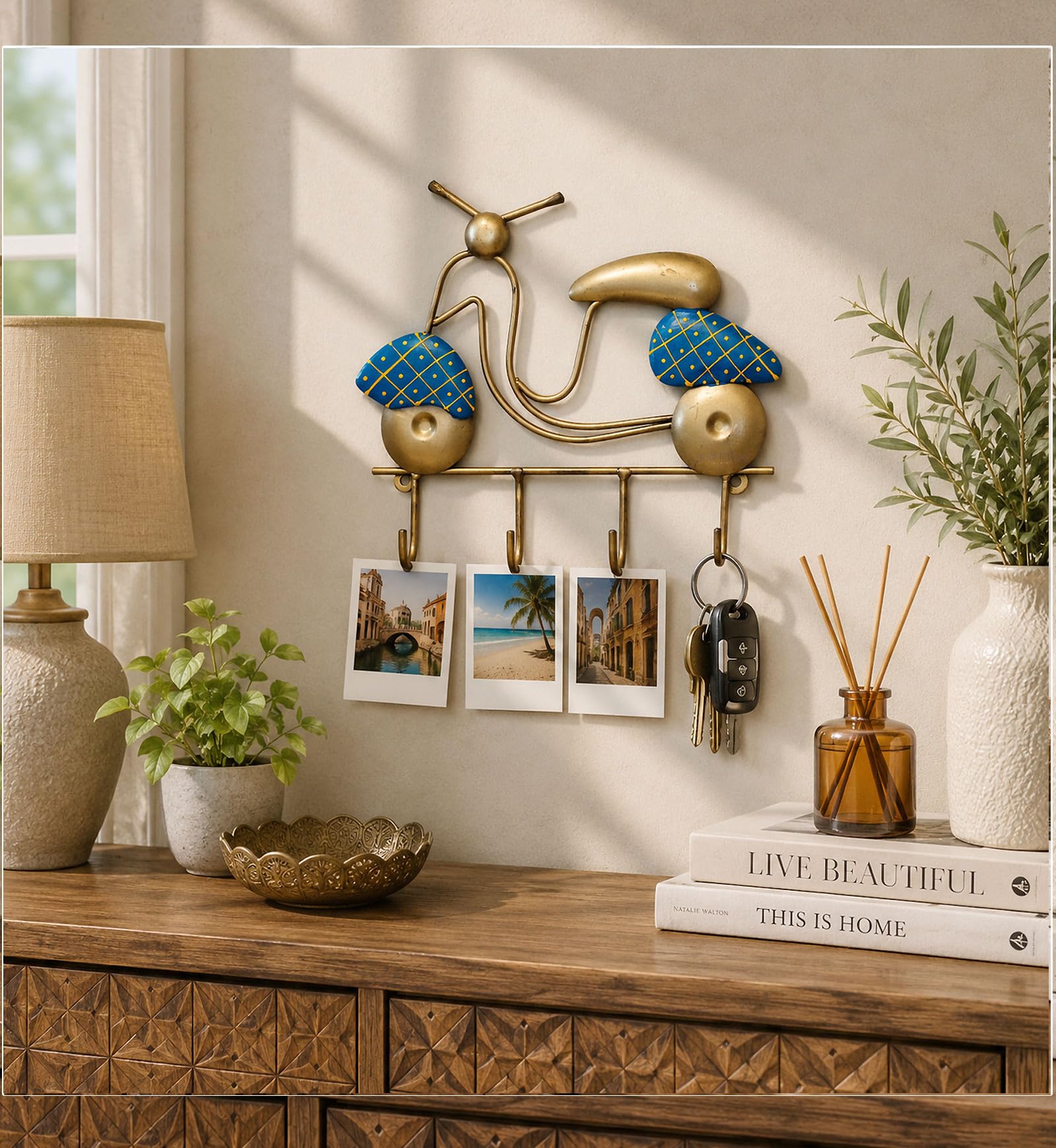 Metal Handpainted Scooter Key Holder in Blue Color-image-0