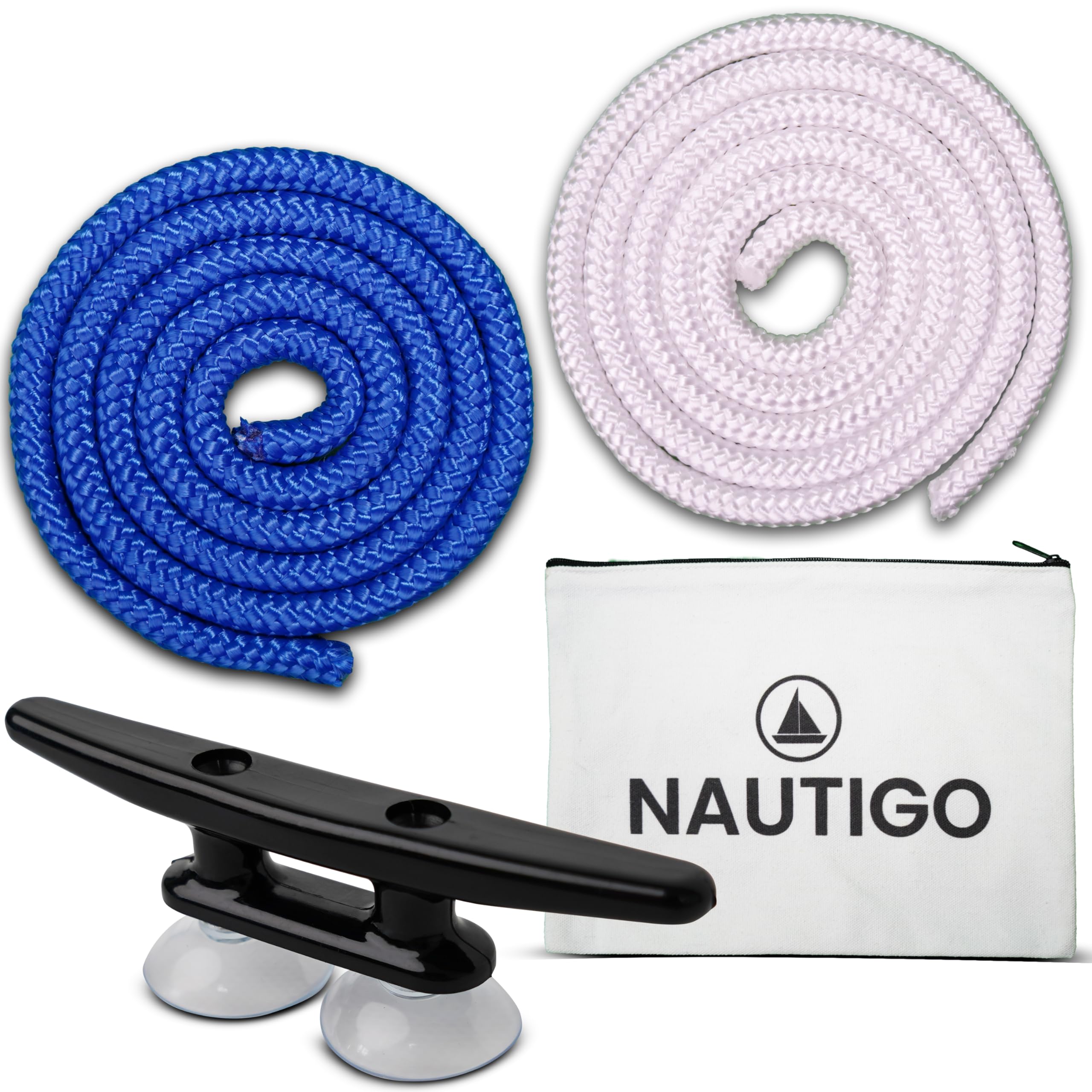Nautigo Knot Practice Set for the Recreational Boat License (SBF) Sea & Inland and Lake Constance Skipper's Patent - Includes 2 x Ropes, Cleat with Suction Cups & Knot Instruction Video Course