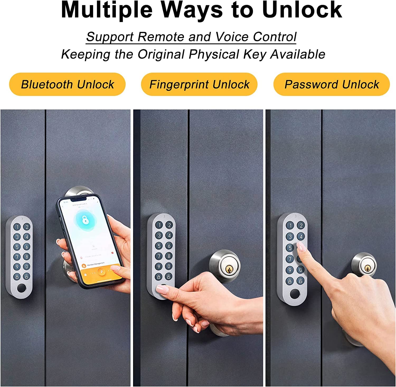 Lockin Smartes Türschloss G30 mit Keypad Pro, WLAN & App-Steuerung, Auto-Lock, Alexa- & Google-kompatibel, keyless Entry elektronisches türschloss, Fingerprint, Zutrittscode, Grau