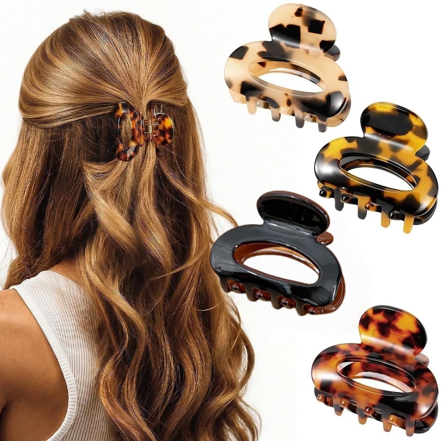 Melodio 4PCS Small Hair Claw Clips for Women, Mini Acetate Hair Clips Tortoise Shell Leopard Print Jaw Clips, Cute Nonslip Strong Hold Hair Accessories for Thin Thick Hair Half Up Styling-image-36