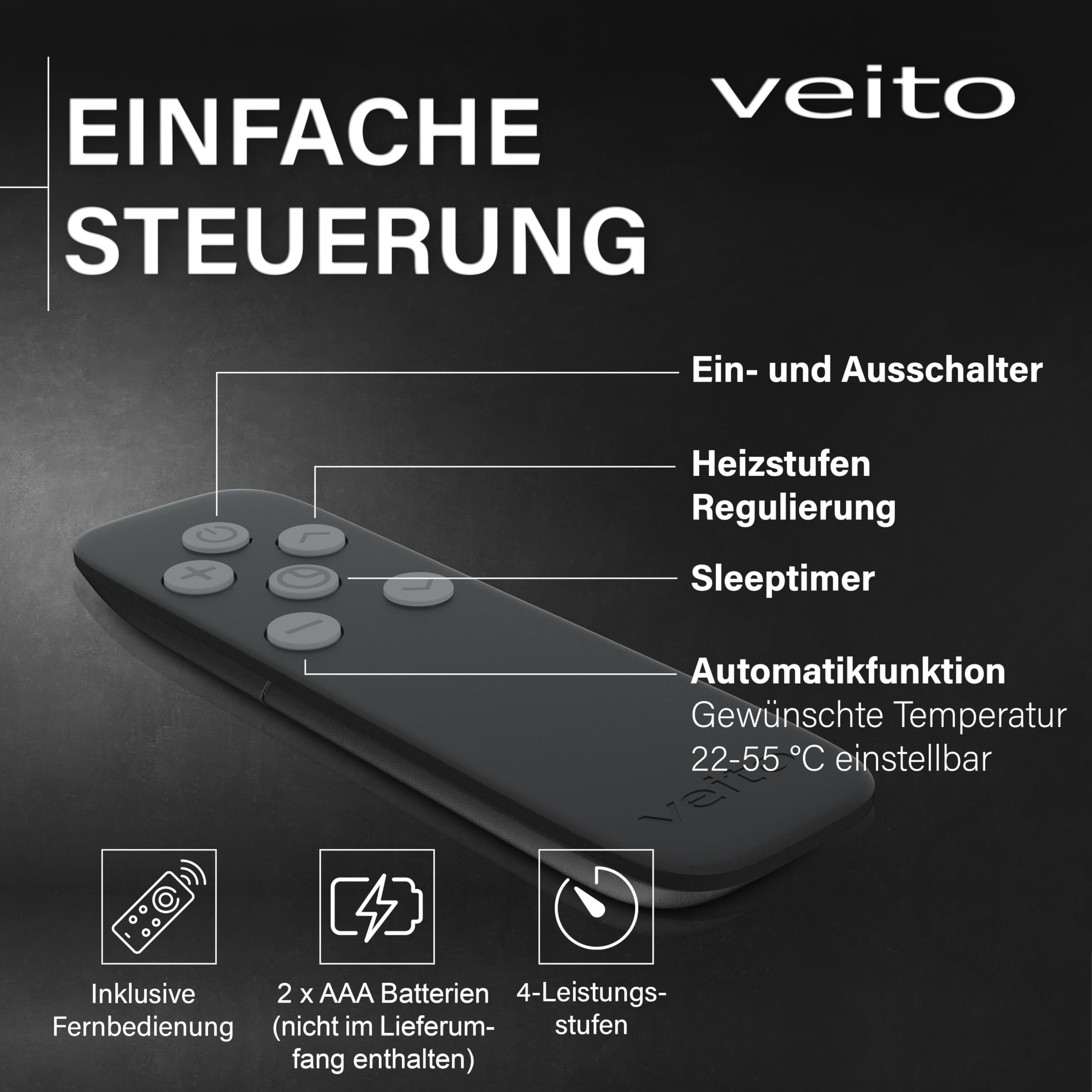 Veito Blade Mini Design infrarot Heizstrahler 1200 Watt Elektrisch, 4 Heizstufen mit Fernbedienung, IP55, Babystrahler.